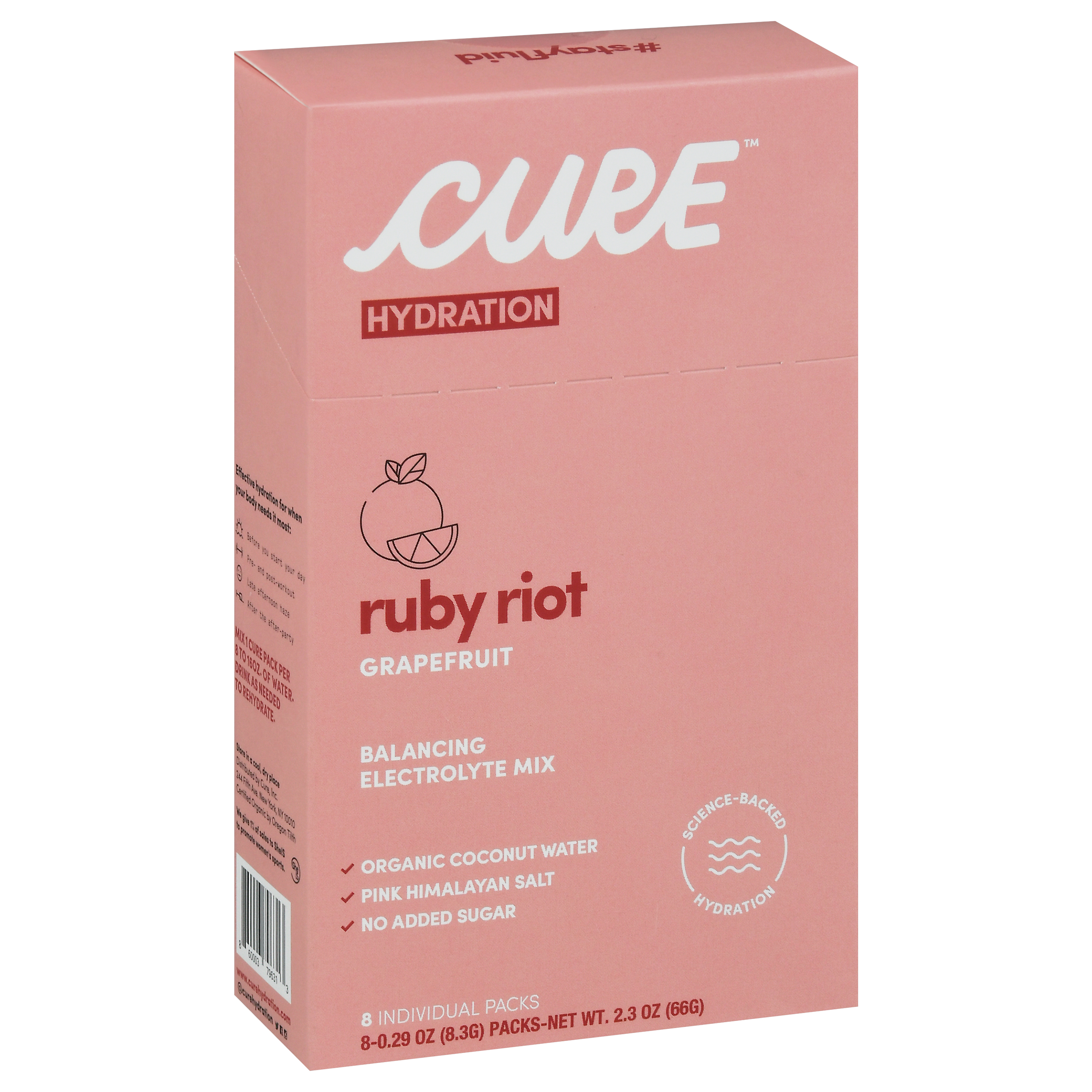 Cure Ruby Riot Grapefruit Hydration Electrolyte Mix 8 - 0.29 oz Packs