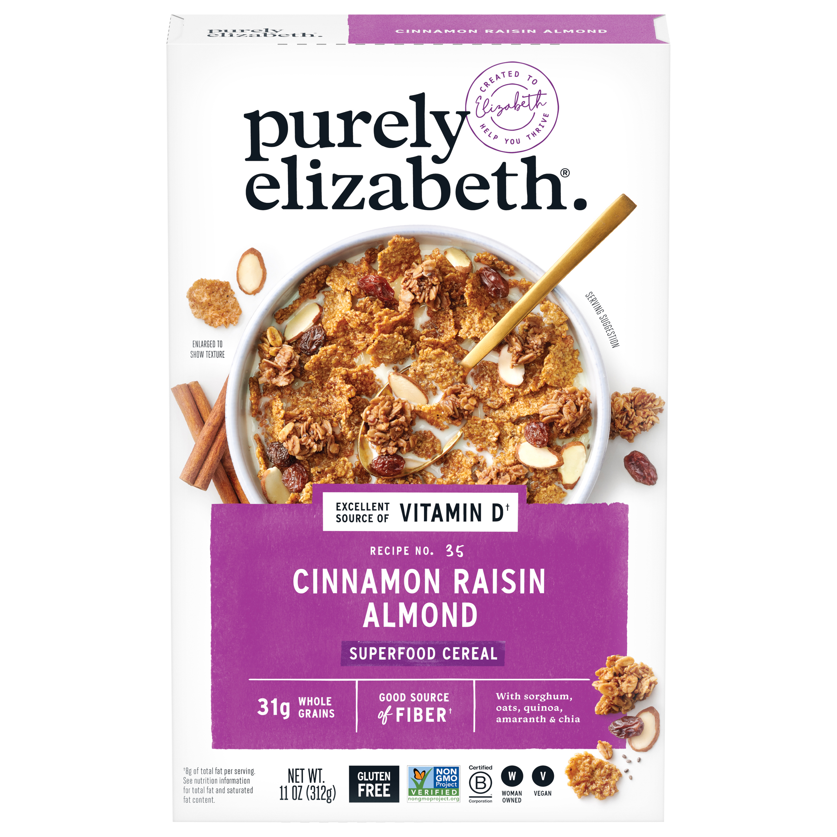 Purely Elizabeth Cinnamon Raisin Almond Superfood Cereal with Vitamin D 11 oz.