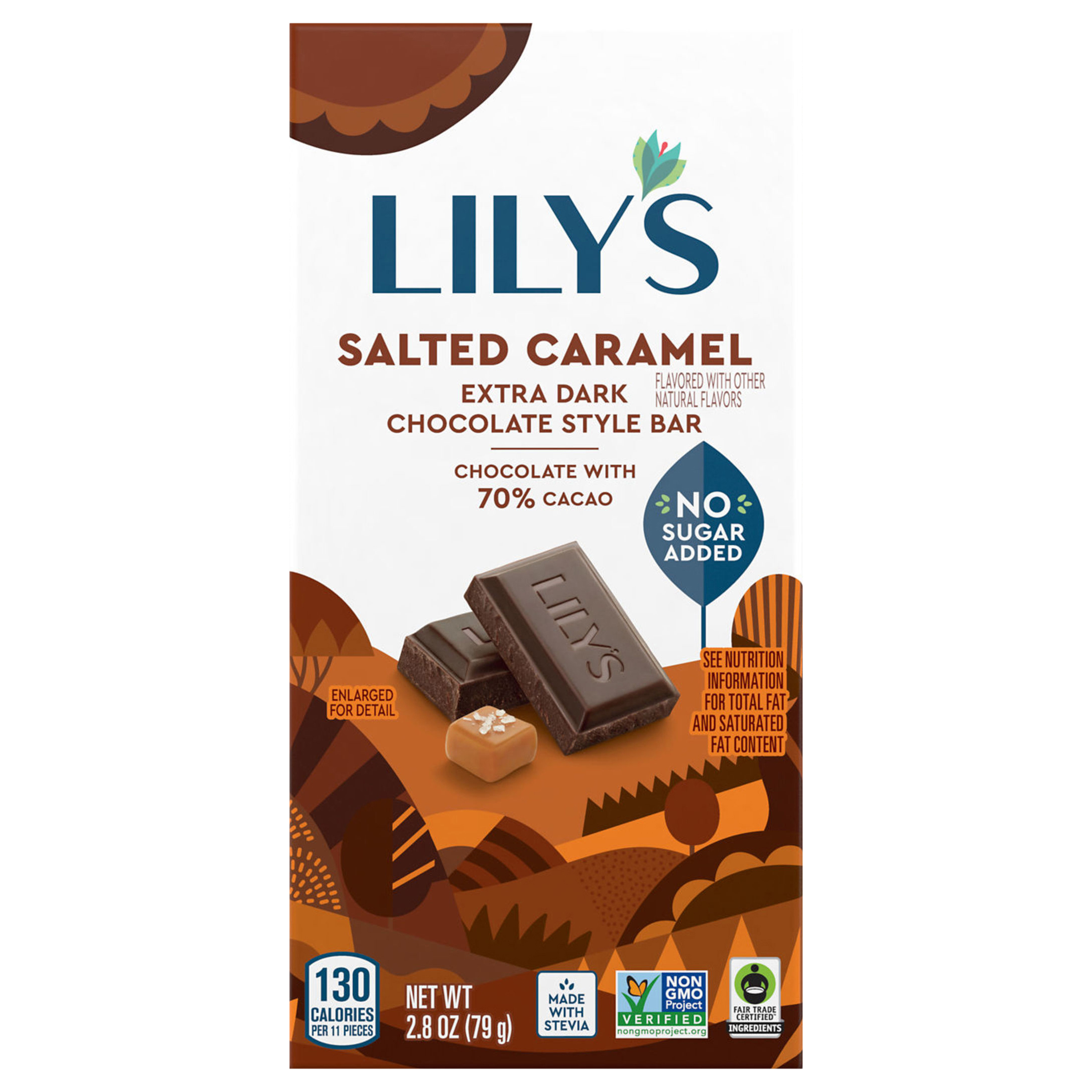 LILY'S Salted Caramel Extra Dark Chocolate Style No Sugar Added, Sweets Bar,