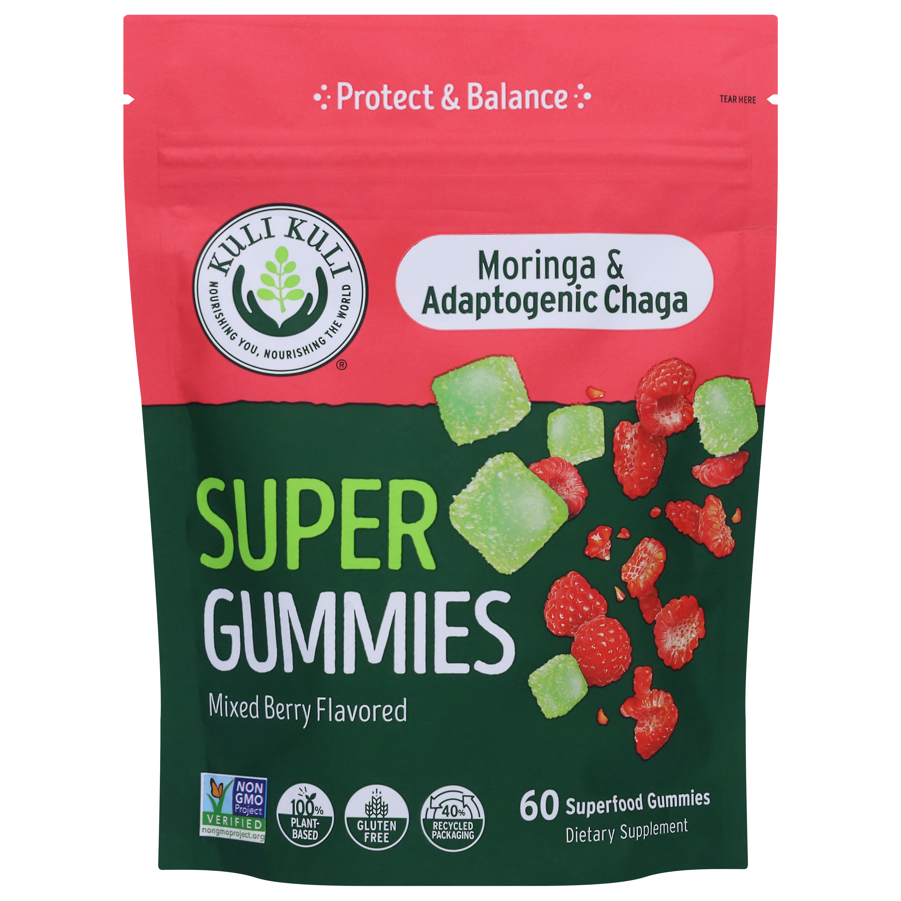 Kuli Kuli Moringa & Adaptogenic Chaga Mixed Berry Flavored Super Gummies 60 Gummies