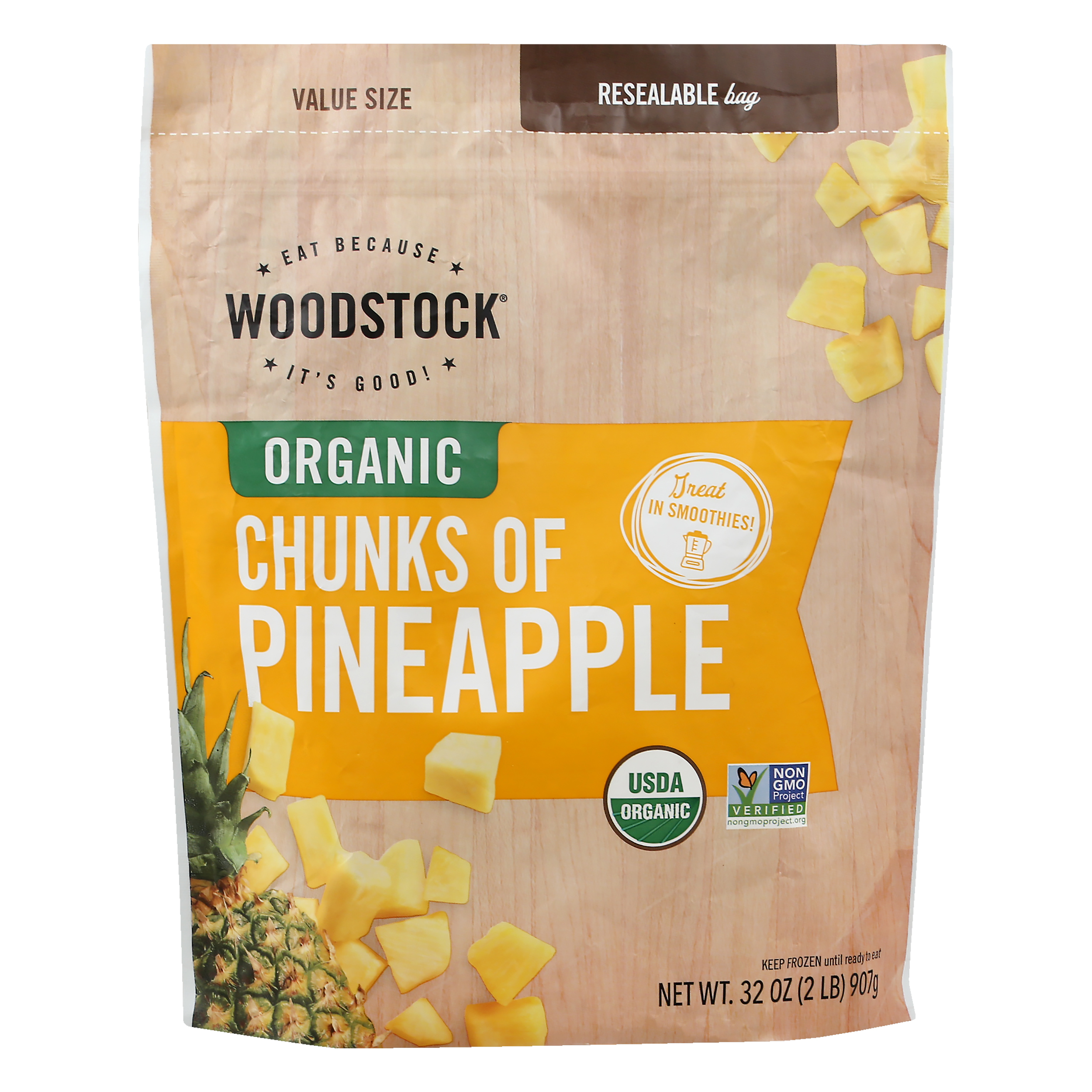 Woodstock Value Size Organic Chunks of Pineapple