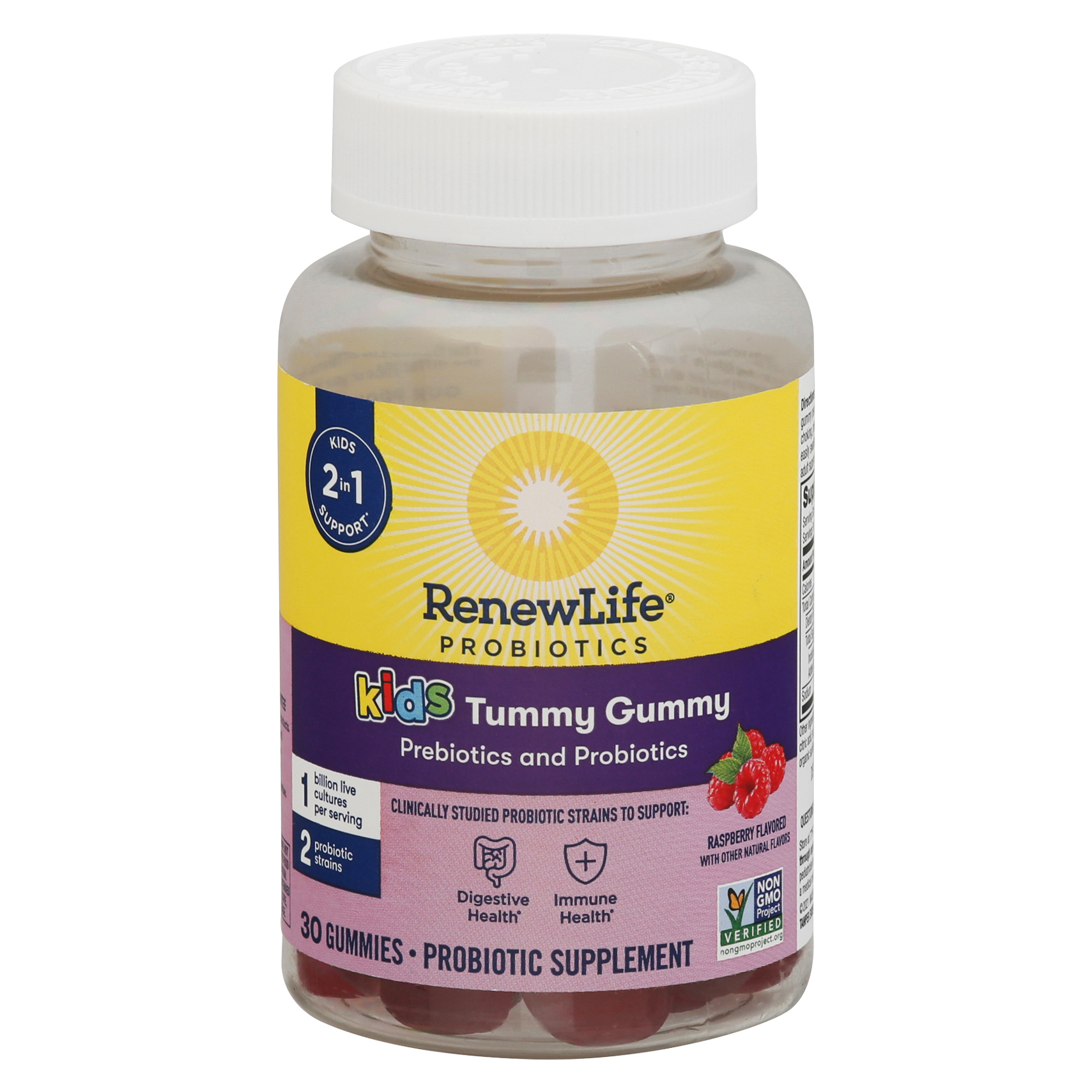 Renew Life Kids Tummy Gummy Raspberry Flavored Prebiotics and Probiotics 30 Gummies