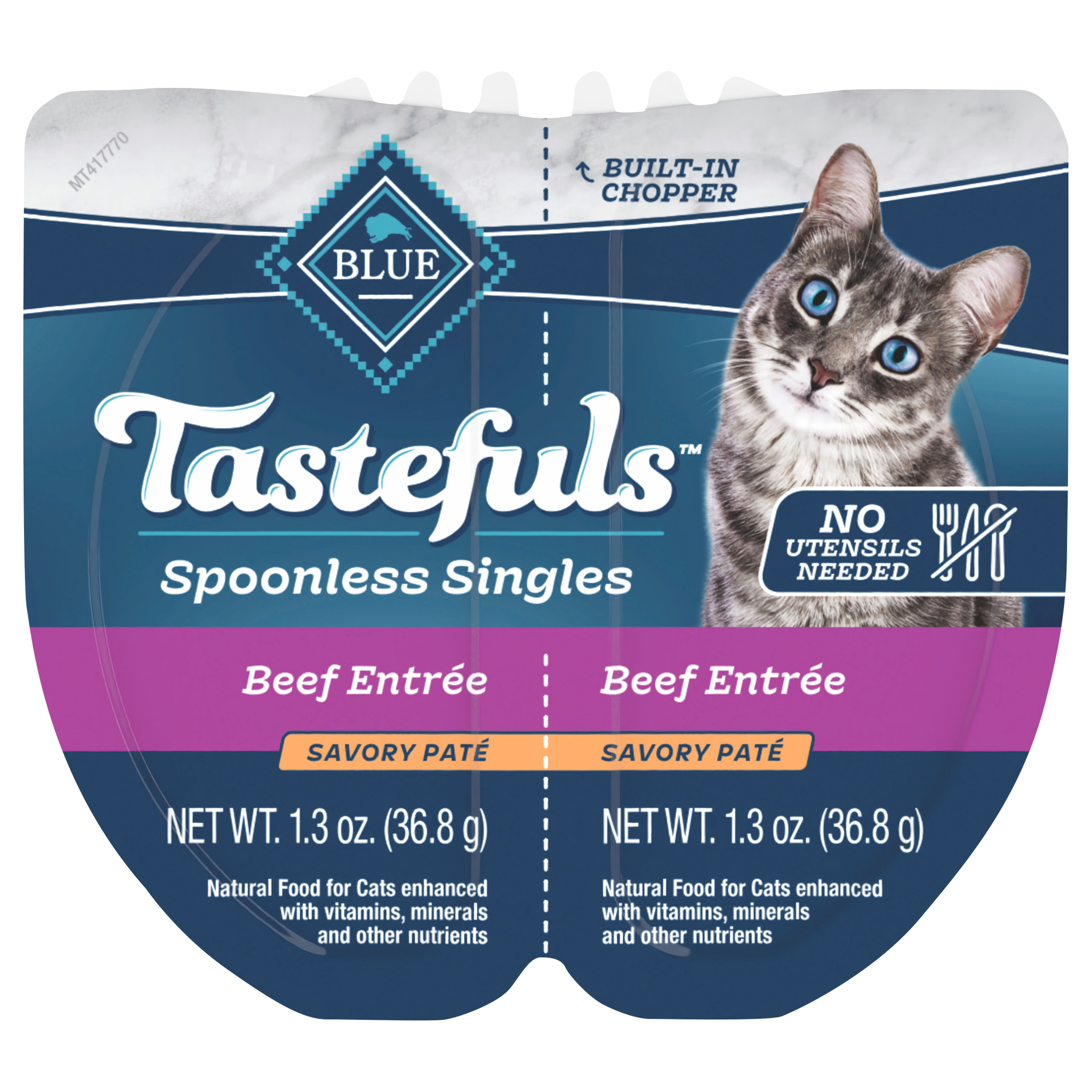 Blue Buffalo Tastefuls Spoonless Singles Adult Pate Wet Cat Food, Beef Entrée, Perfectly Portioned Cups in a 2.6-oz Twin