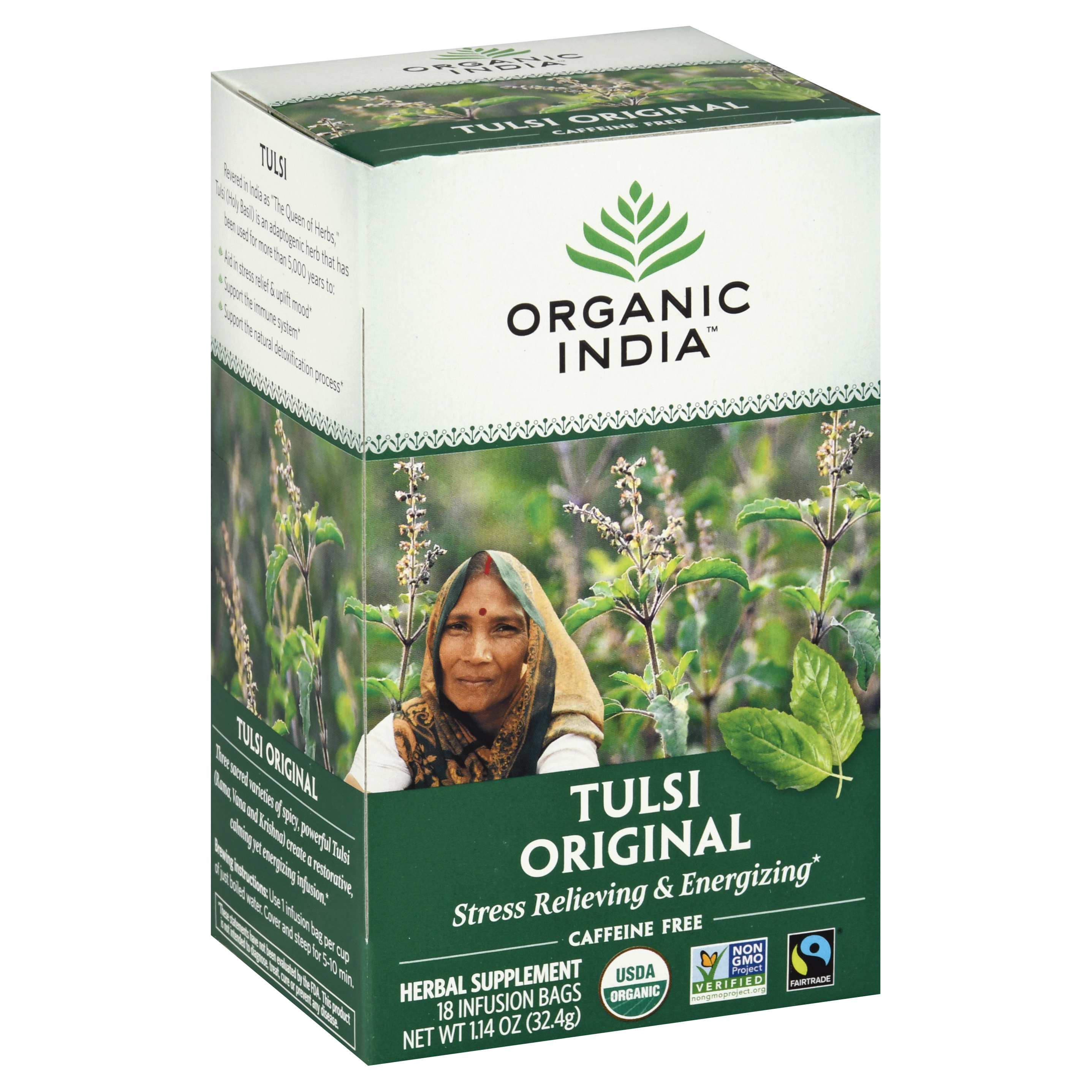 Organic India Caffeine Free Infusion Bags Tulsi Original Herbal Supplement