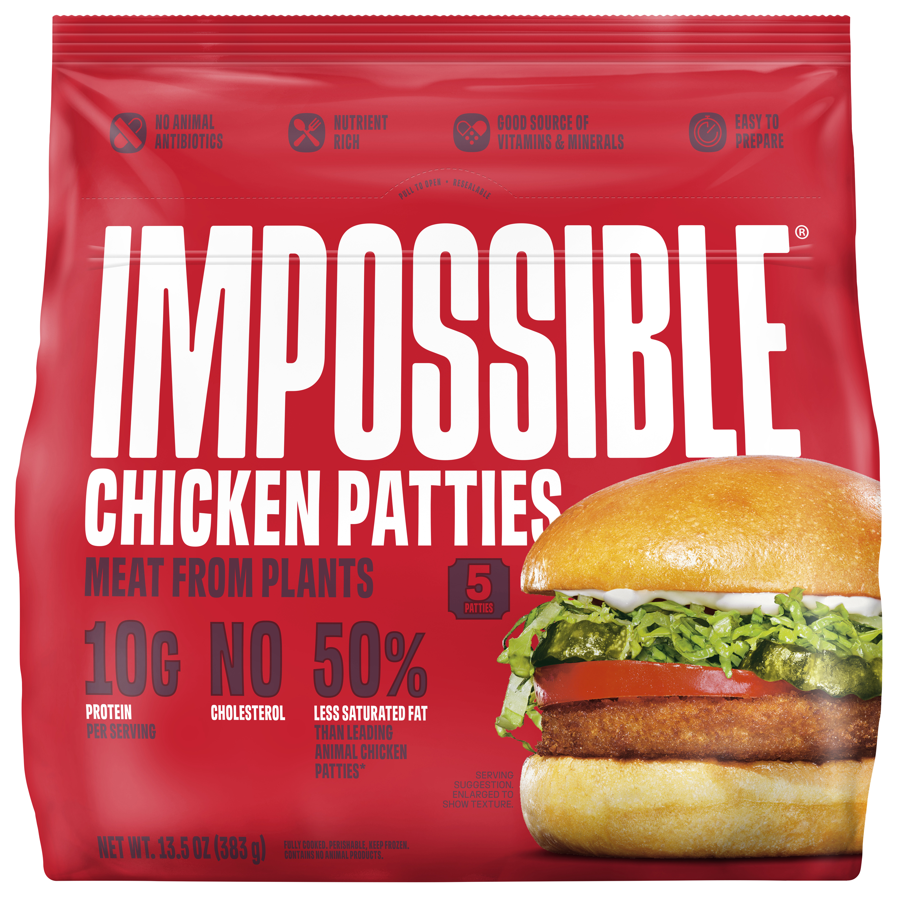 Impossible™ Chicken Patties Meat From Plants, Frozen, Fully Cooked, 5 Patties,