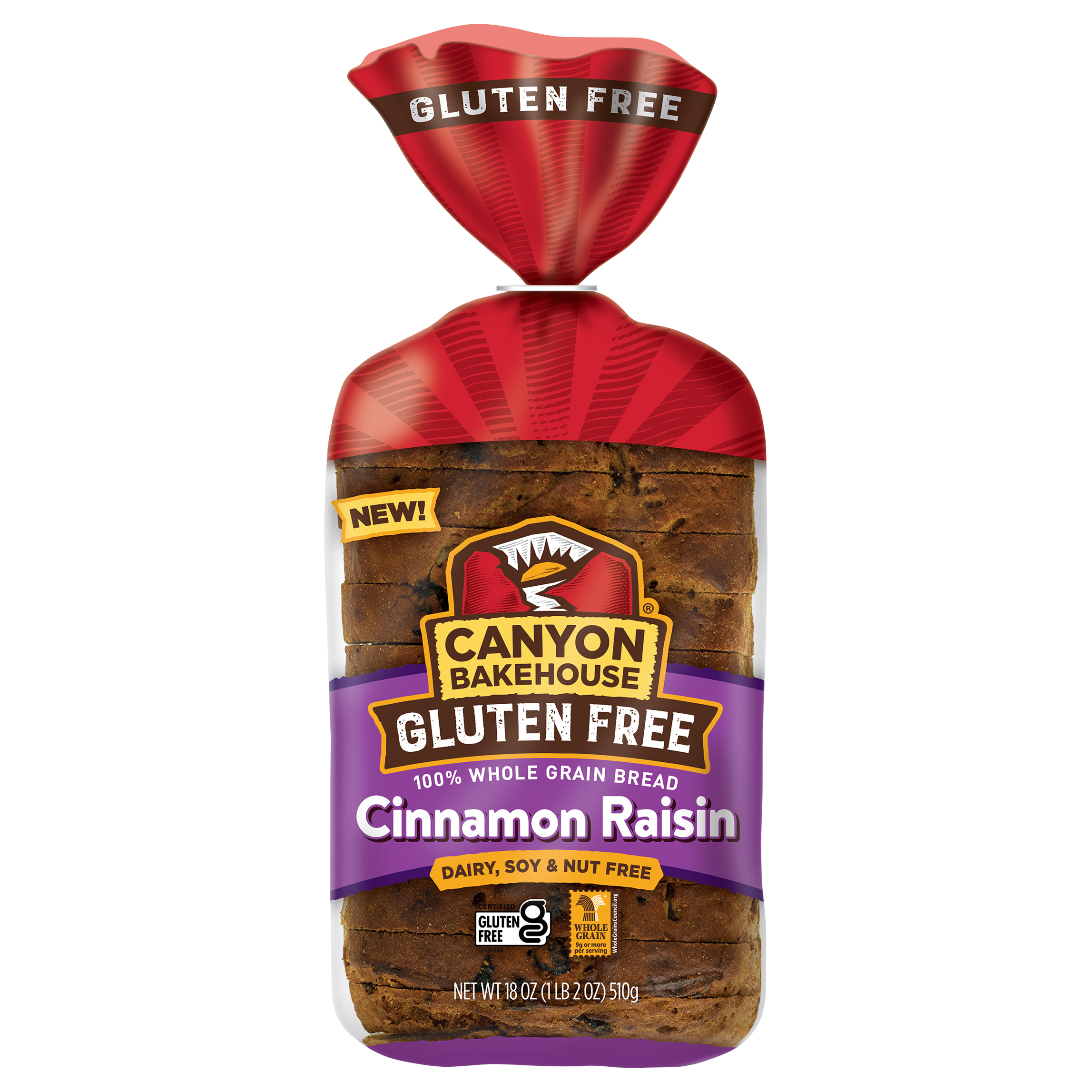 Canyon Bakehouse Cinnamon Raisin Breakfast Bread, Whole Grain Gluten Free Bread, Frozen, 18 oz Loaf
