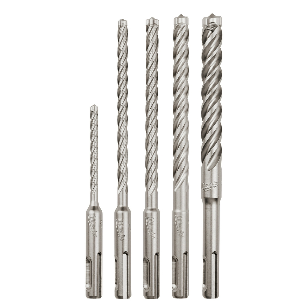 Milwaukee® MX4™ 4-Cutter SDS-Plus rotary hammer drill bits provide up to 4x life in rebar and up to 20% more holes per charge in cordless rotary hammers. The enhanced rebar guards and 4-cutter 90° head design provide increased life and durability in hard aggregate and rebar. Breaker point pulverize