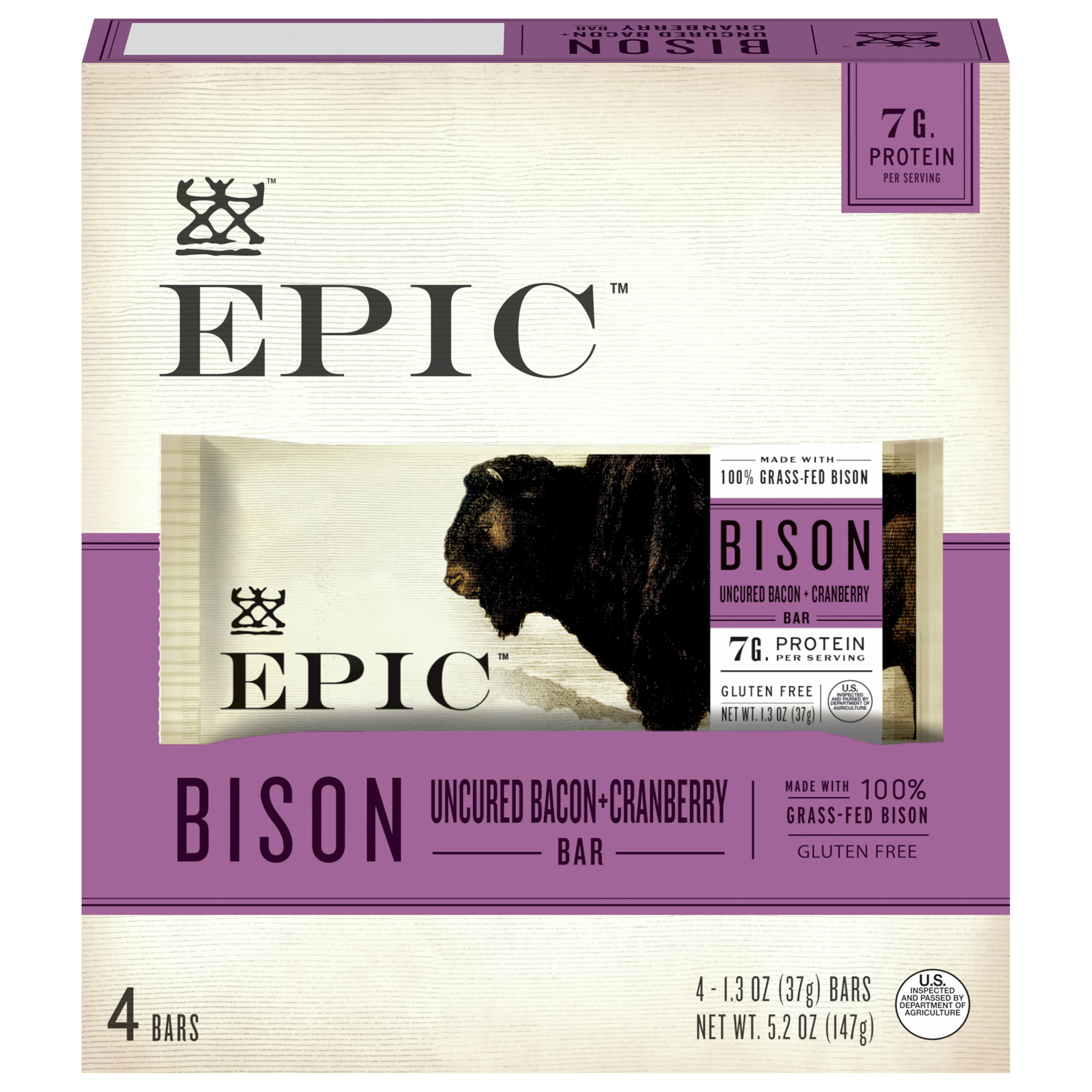 EPIC Bison Bacon Cranberry Bars, Paleo Friendly, Gluten Free, 4 ct,