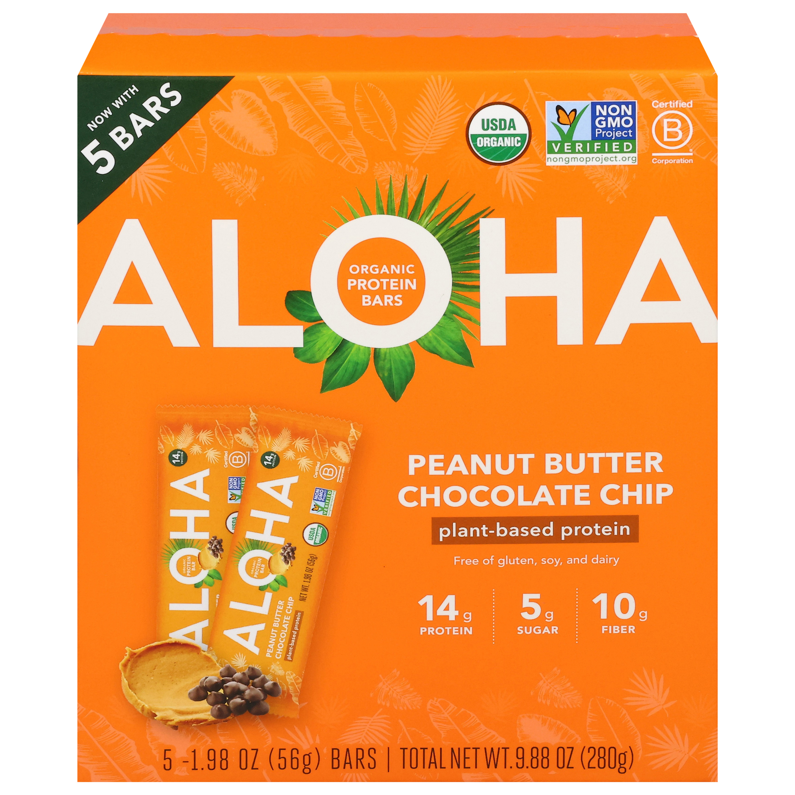 Aloha Organic Peanut Butter Chocolate Chip Protein Bars