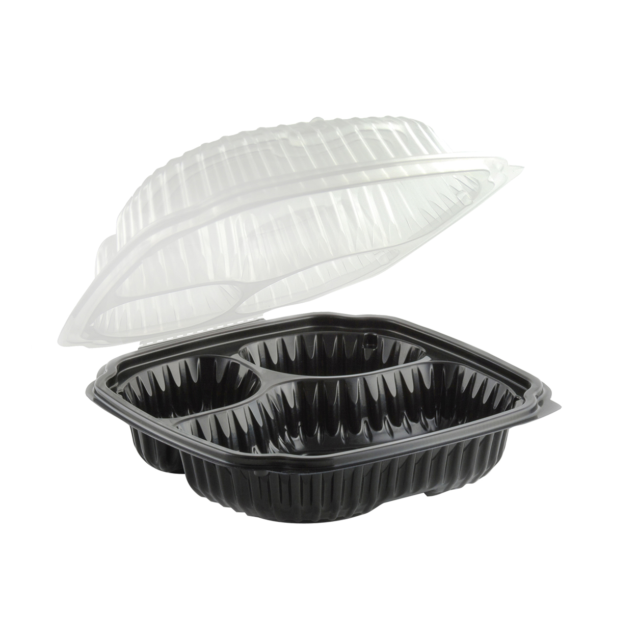 CL9933 9X9 3COMP HINGE CONT 100/CS W/3-COMP LID BLK/CLR