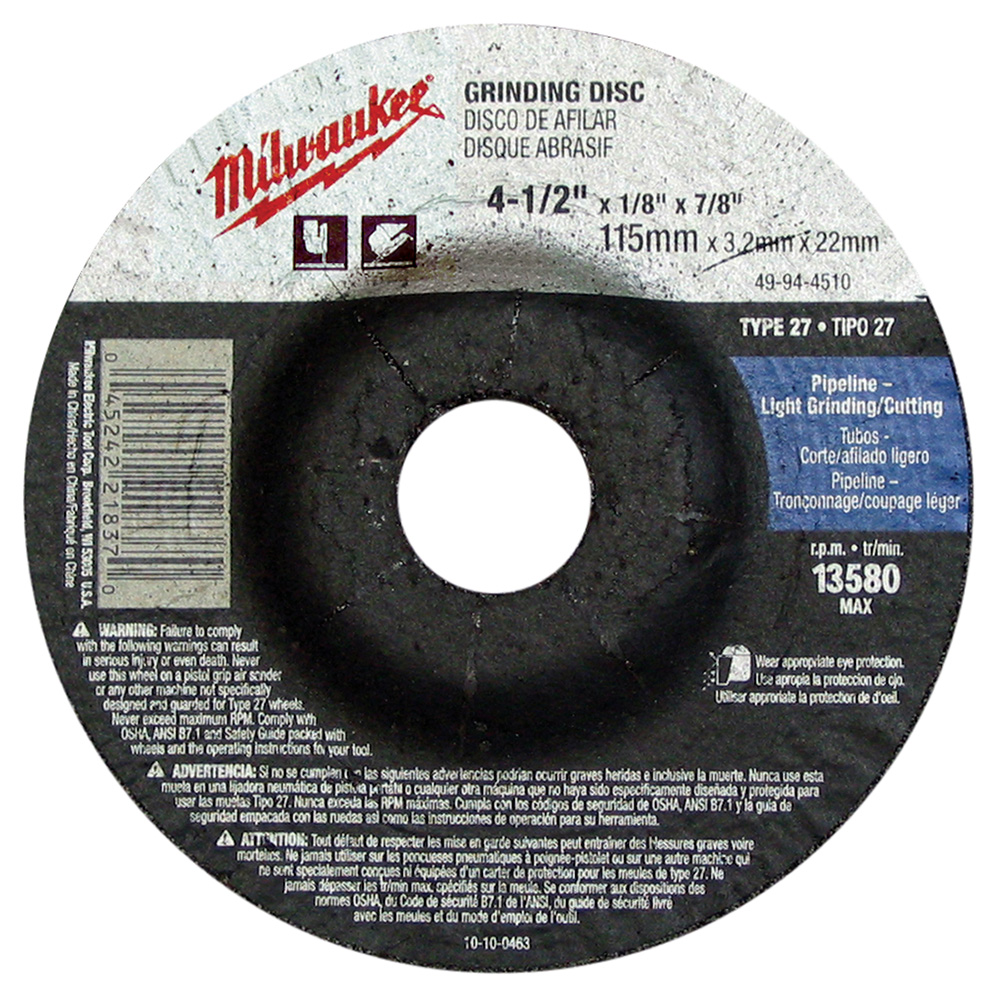Milwaukee's comprehensive offering of grinding and cutting wheels consists of 45 unique products ranging in diameters from 4-1/2 in. to 14 in., with arbor configurations of 7/8 in., 20 mm, 1 in. and 5/8 in., 11. Milwaukee's abrasive offering is manufactured using three types of abrasive grains, alum
