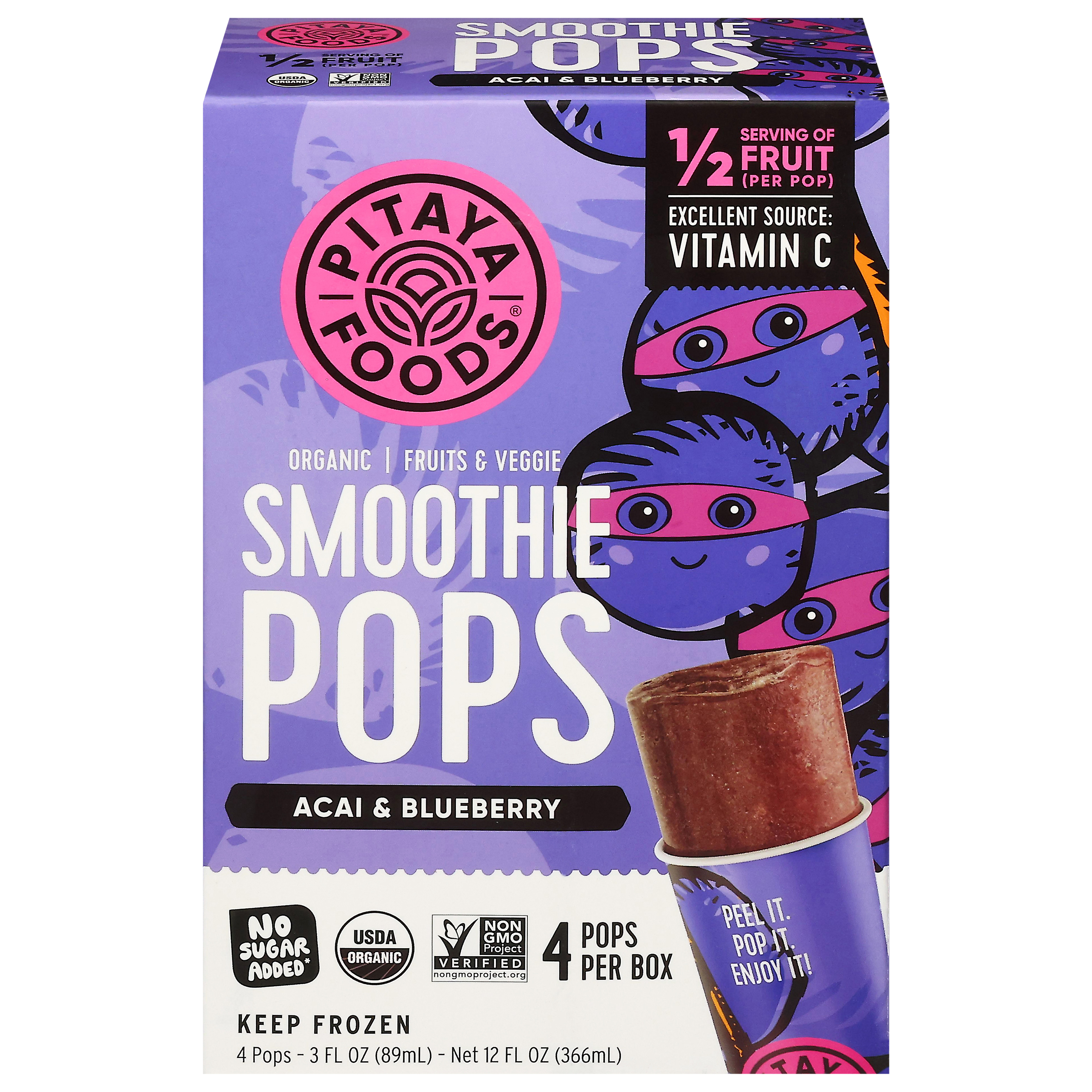 Pitaya Foods Organic Acai & Blueberry Smoothie Pops 4 - 3 fl oz Pops
