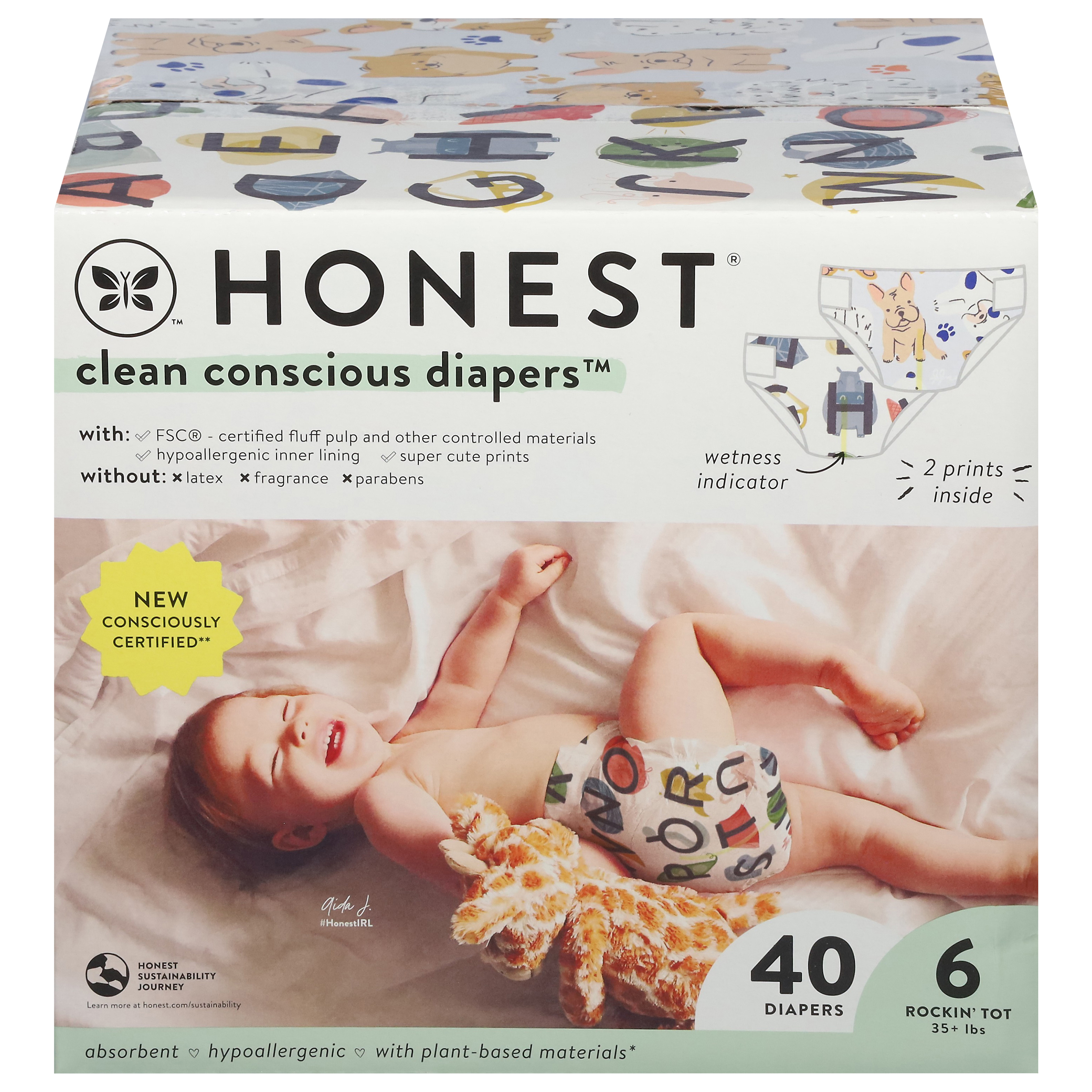 Honest Clean Conscious Diapers 6 Rockin' Tot 35+ lbs Diapers
