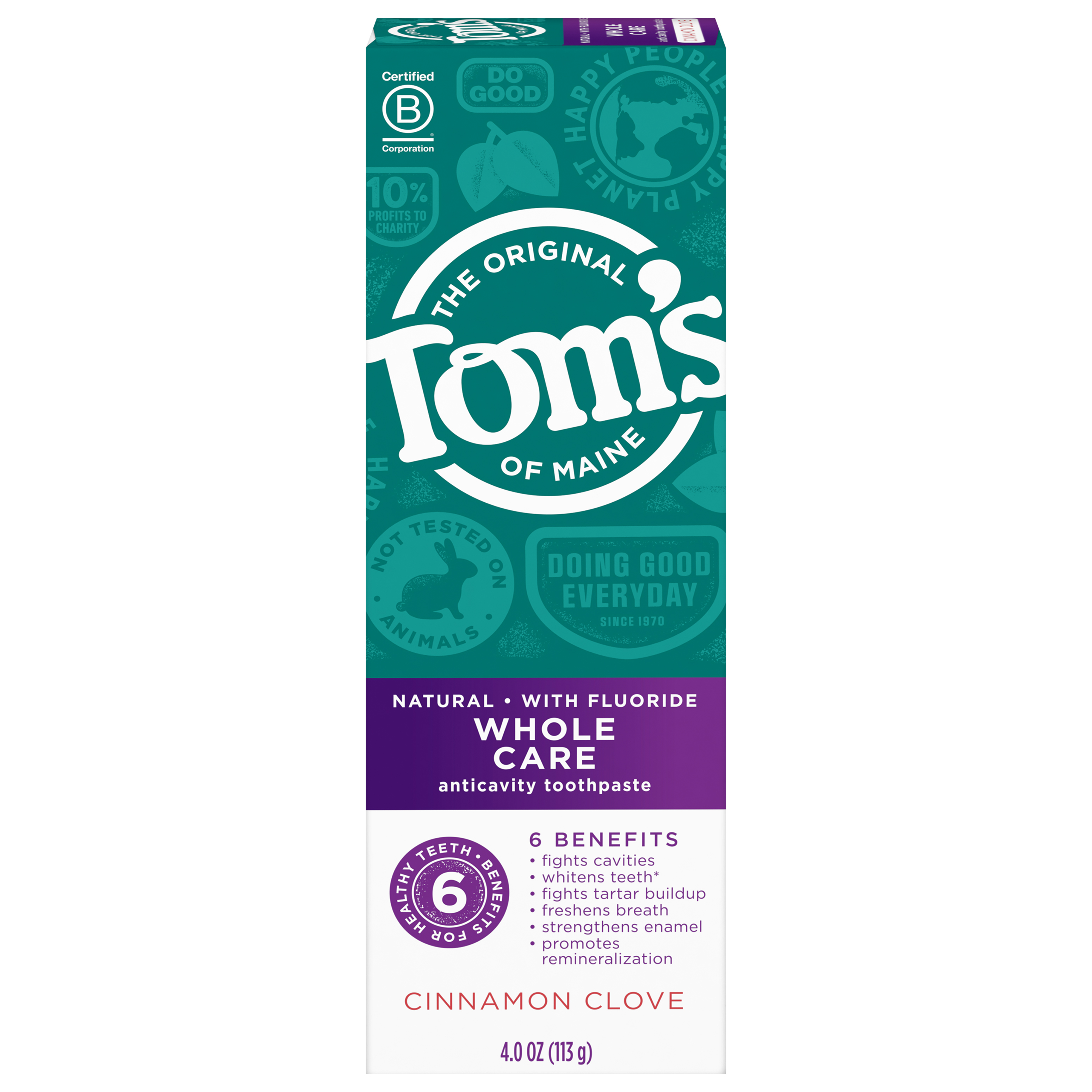 Tom's of Maine Whole Care Natural Toothpaste with Fluoride, Cinnamon Clove, 4 Oz..