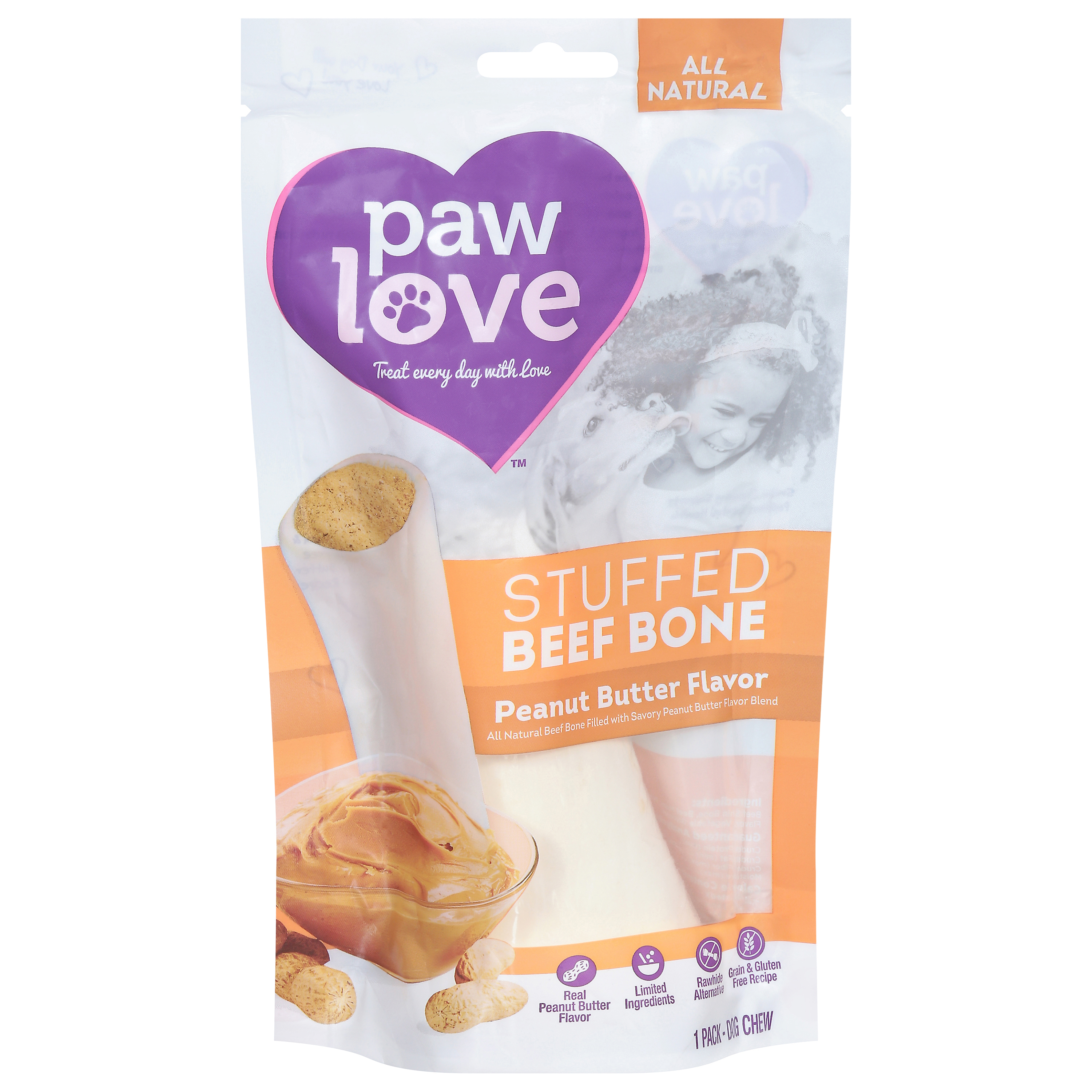 Paw Love Stuffed Beef Bone Peanut Butter Flavor Dog Chew