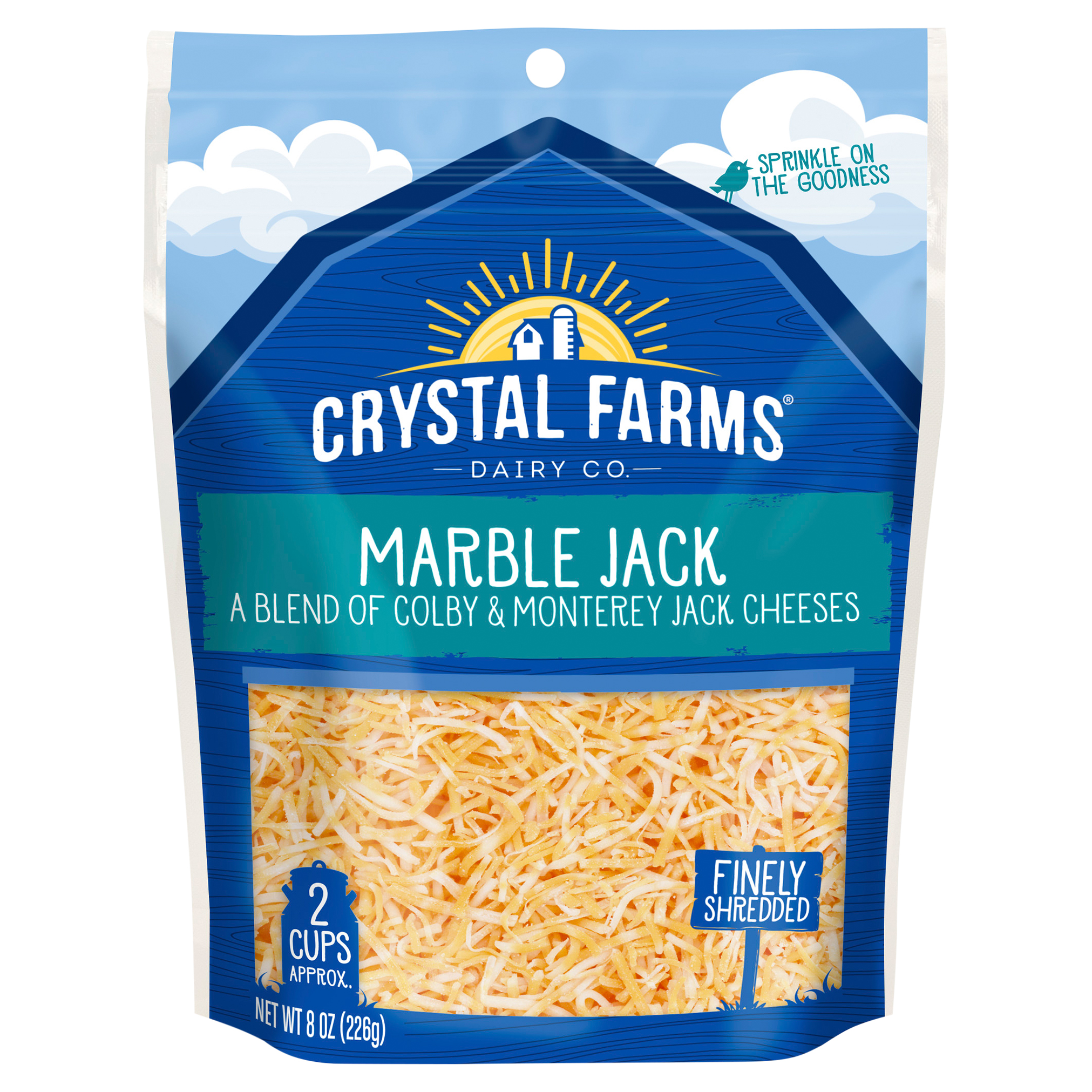 Crystal Farms Finely Shredded Marble Jack Cheese, 8 oz