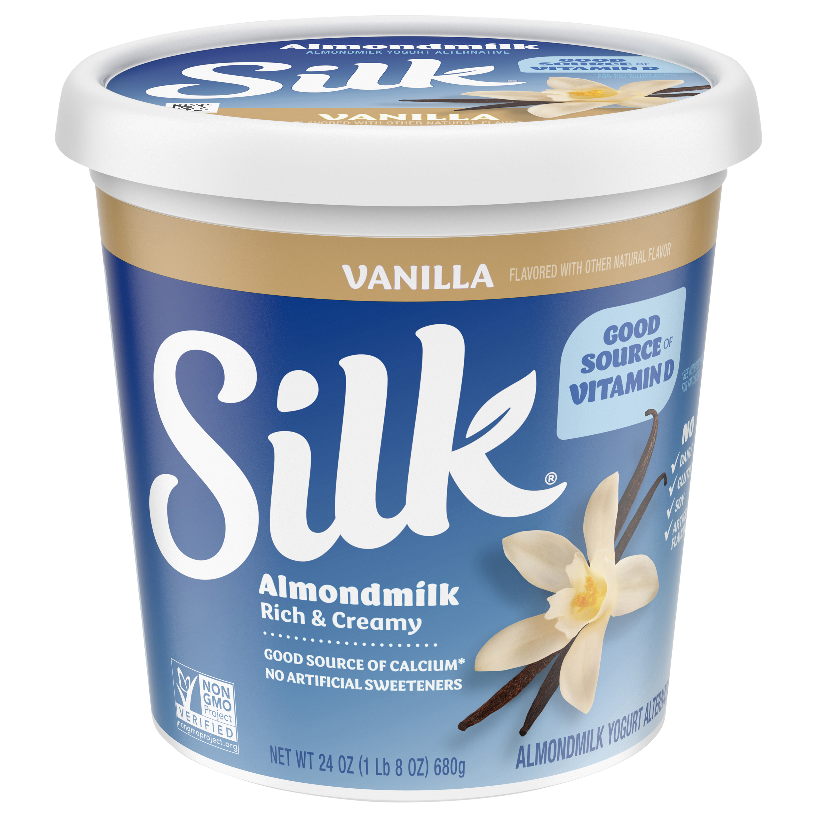 Silk Vanilla Dairy Free, Almond Milk Plant Based Yogurt Alternative, 24 OZ Tub