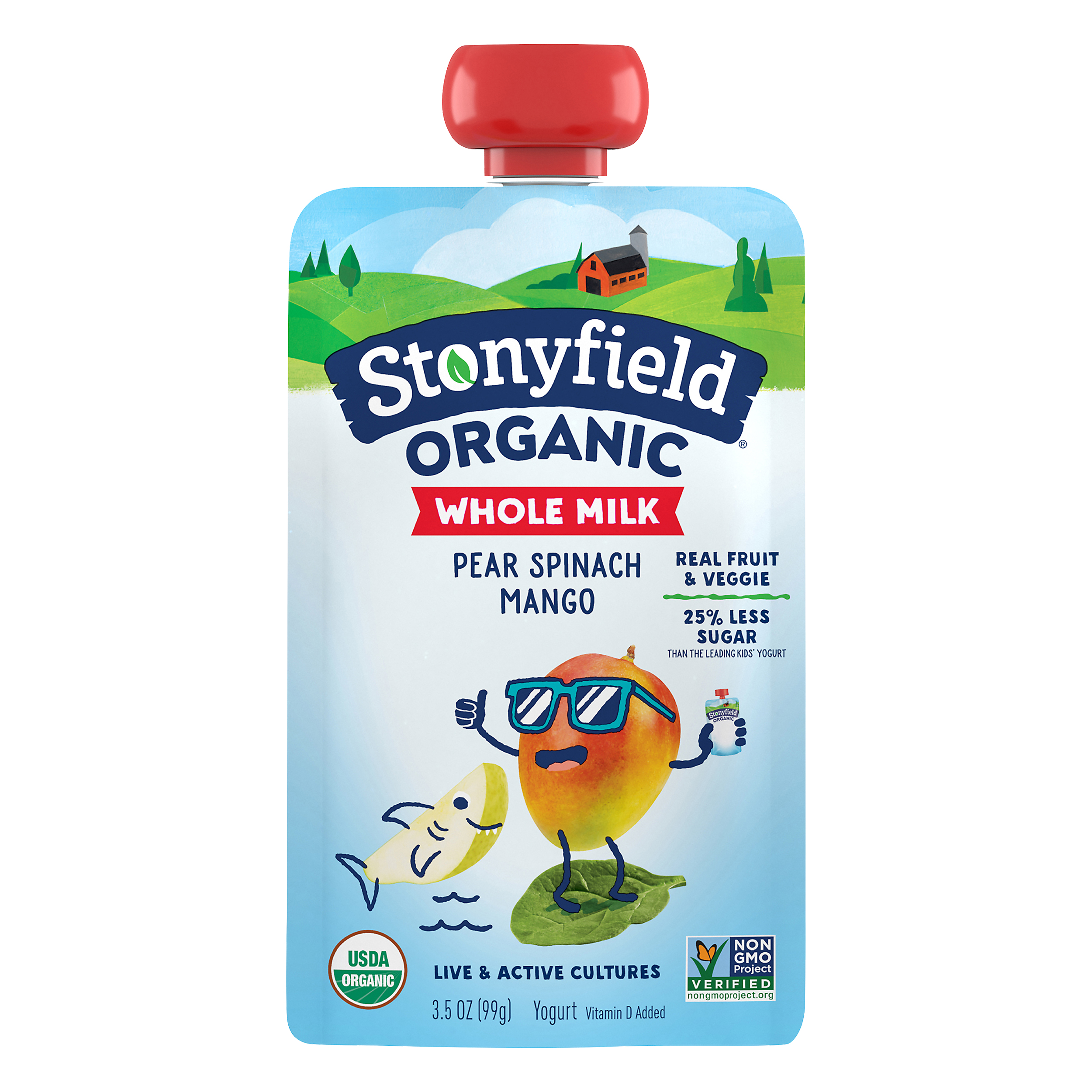Stonyfield® Organic Pear Spinach Mango Whole Milk Yogurt 3.5 oz. Pouch