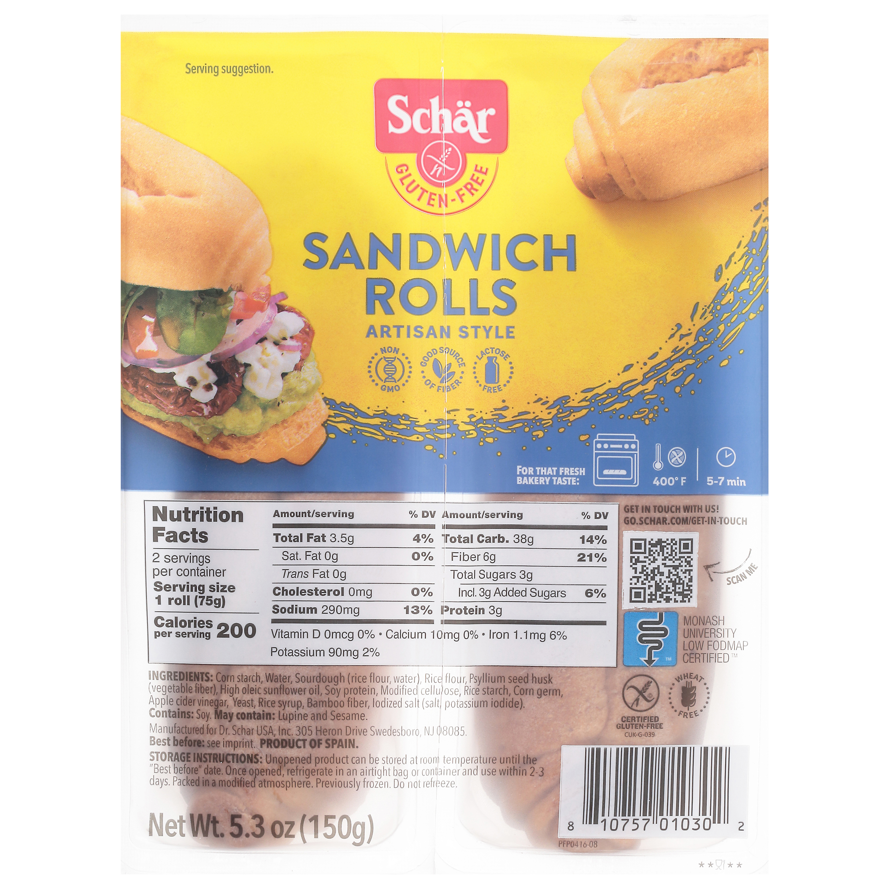 Schar Gluten-Free Artisan Style Sandwich Rolls
