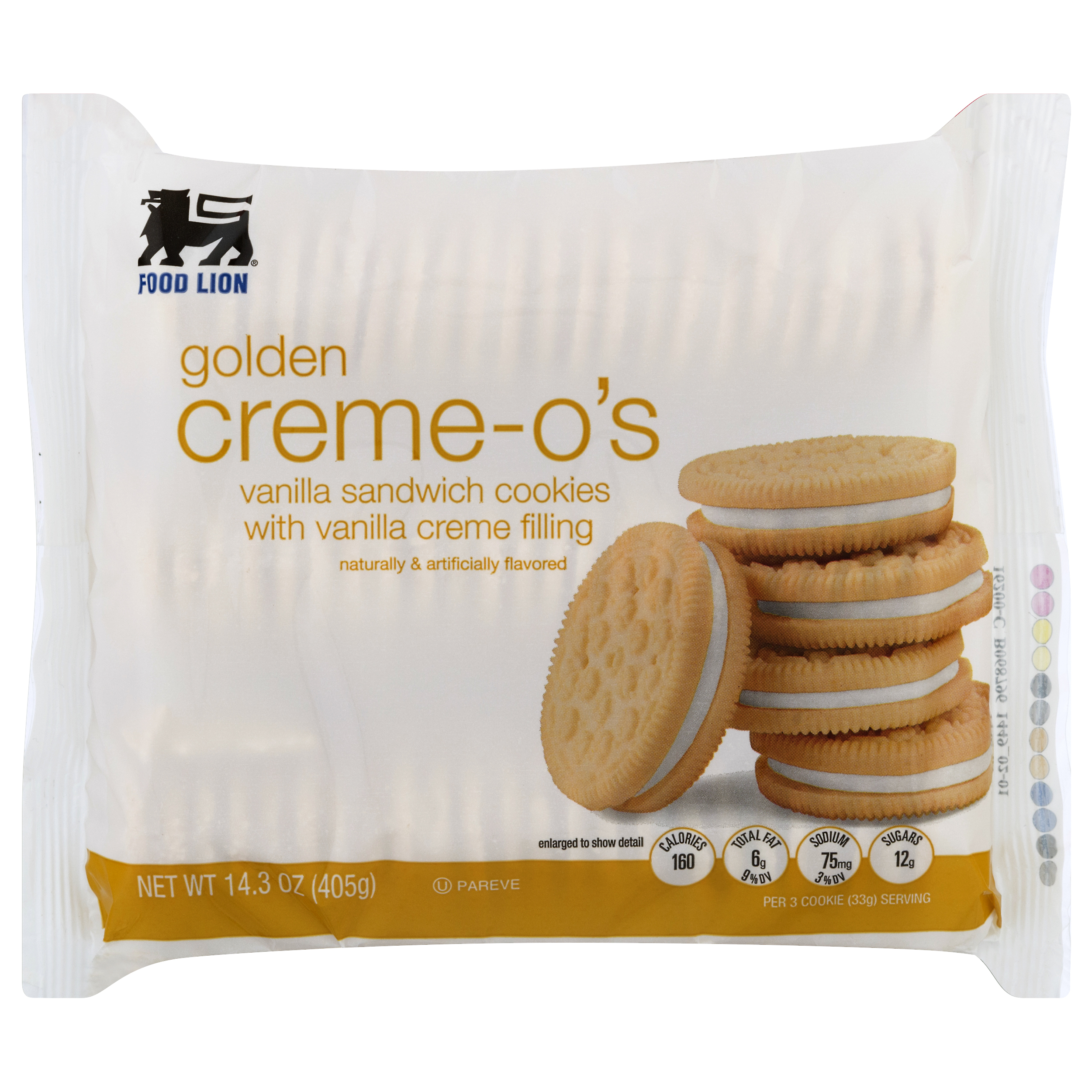 Food Lion Cookies, Creme-O's, Golden, Vanilla, Wrapper