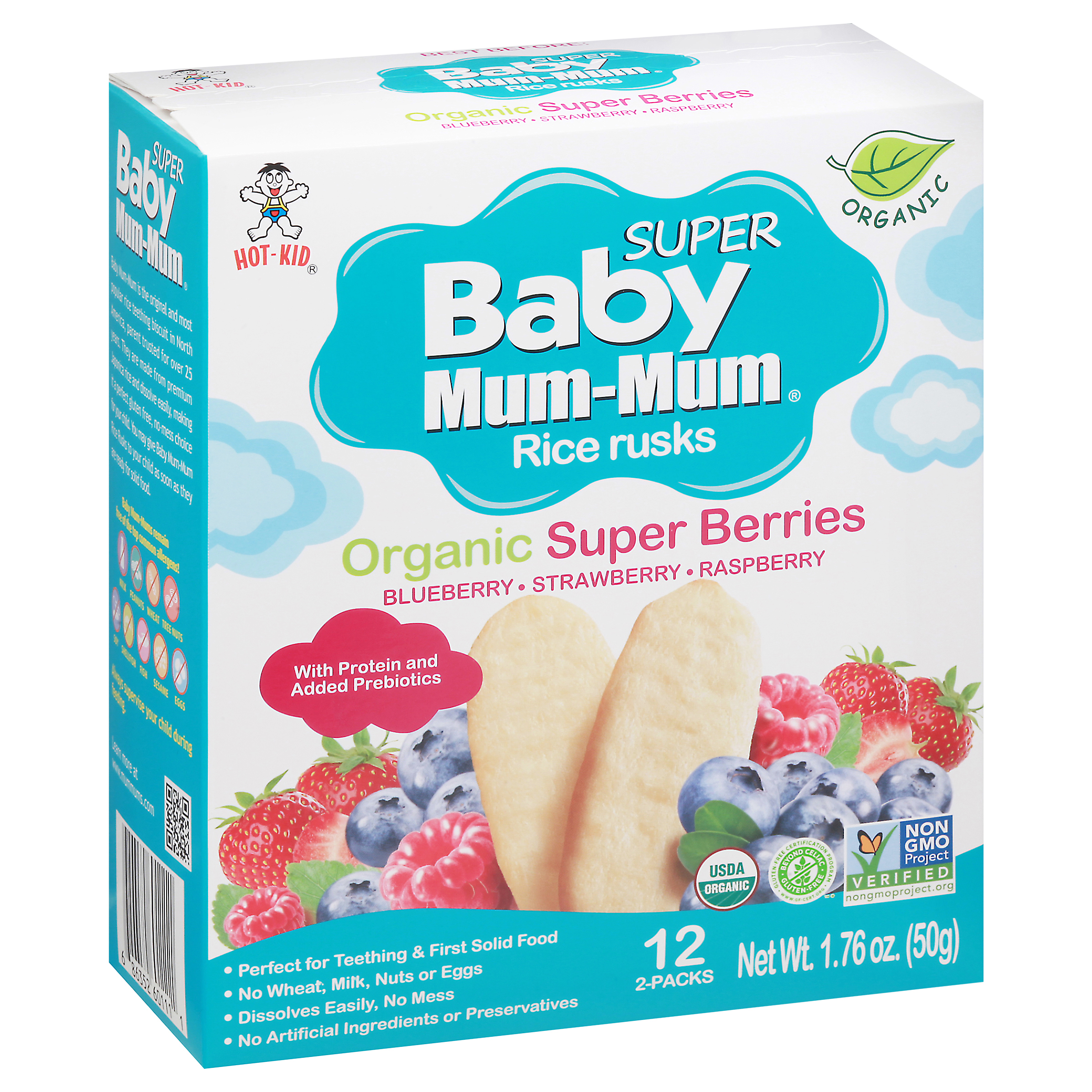 Hot-Kid Super Baby Mum-Mum Organic Super Berries Rice Rusks
