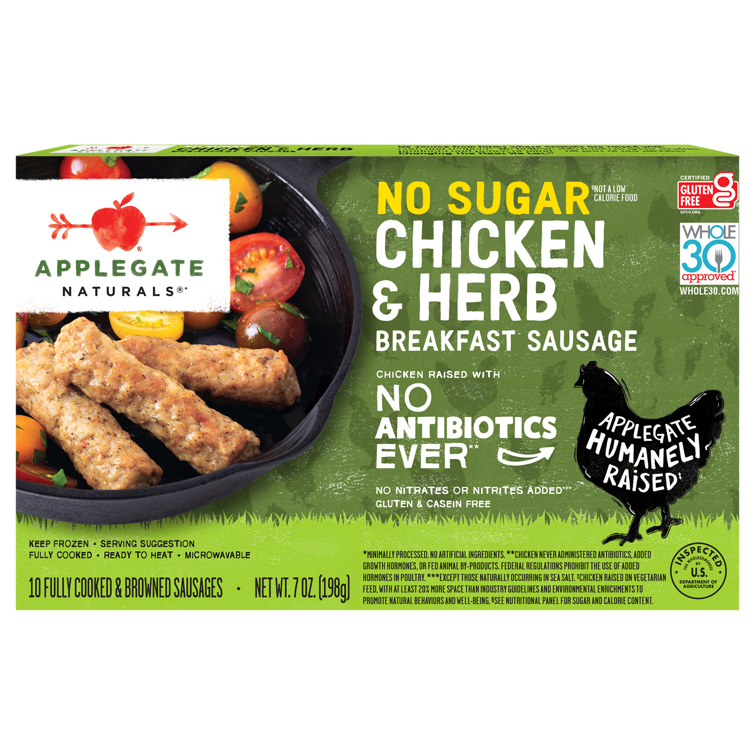 Applegate Natural No Sugar Chicken and Herb Breakfast Sausage, 7oz (Frozen)