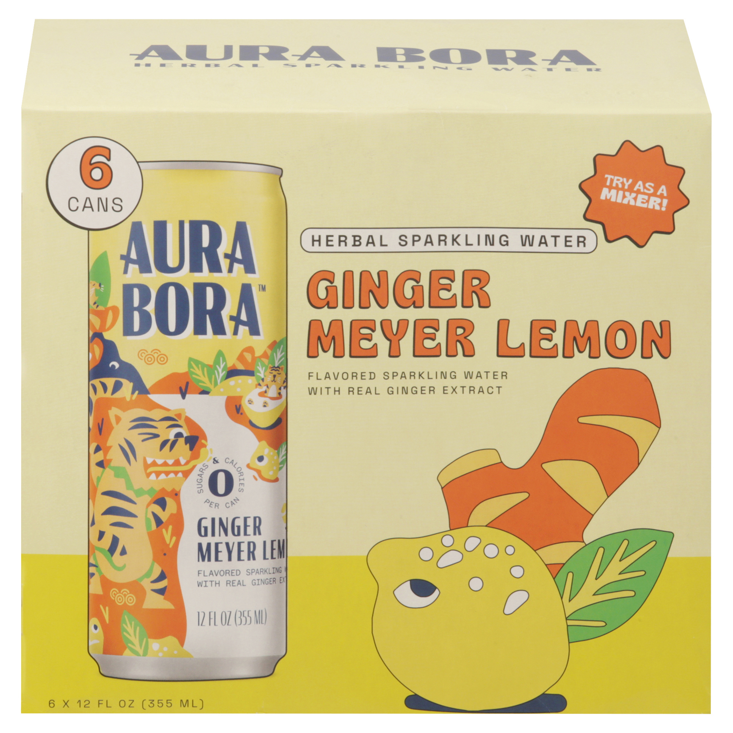Aura Bora Herbal Ginger Meyer Lemon Sparkling Water