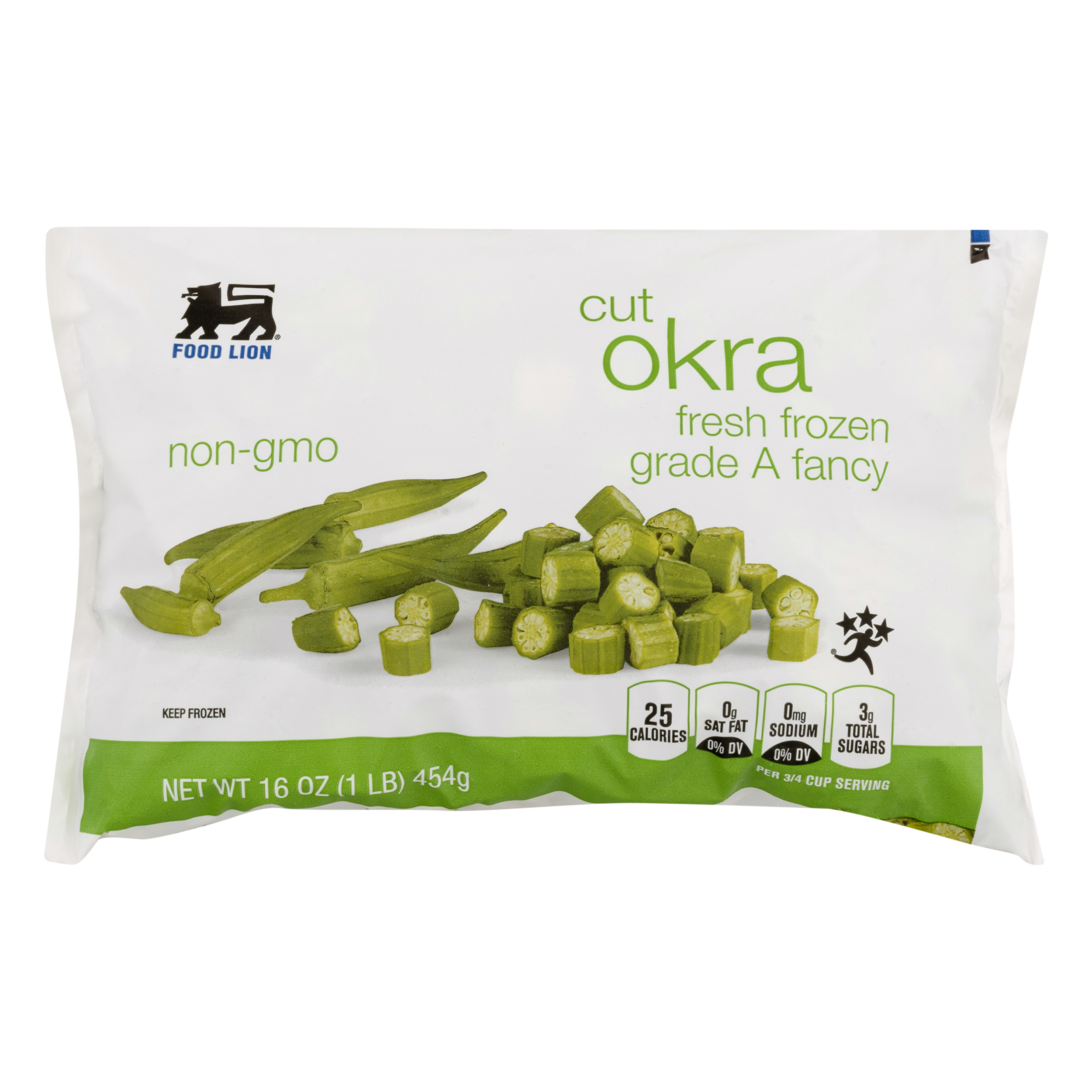 Food Lion Okra, Cut, Fresh Frozen, Grade A Fancy, Bag