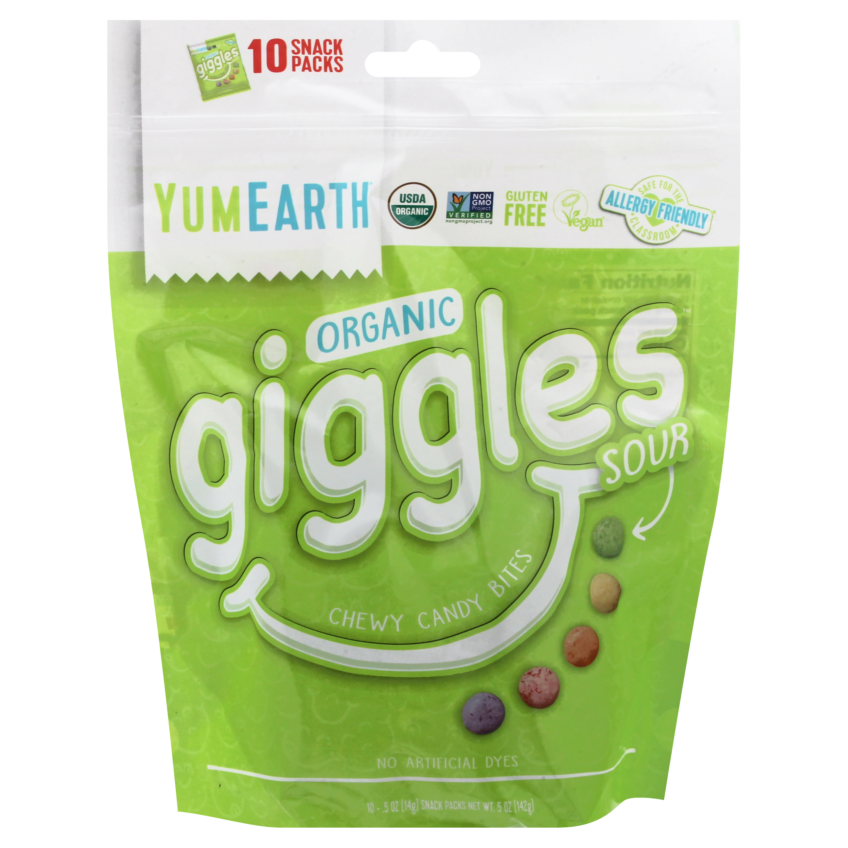 YumEarth Giggles 10 Snack Packs Organic Sour Chewy Candy Bites