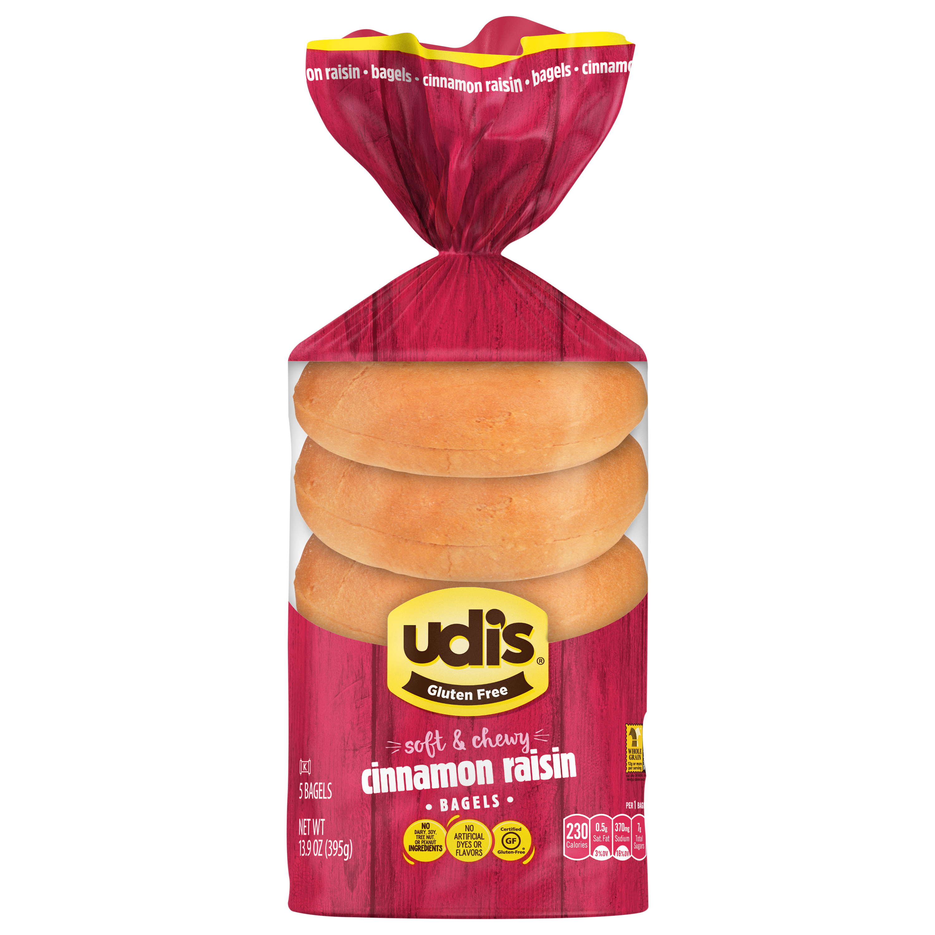 Udi's Gluten Free Cinnamon Raisin Bagels, Frozen, 13.9 oz.