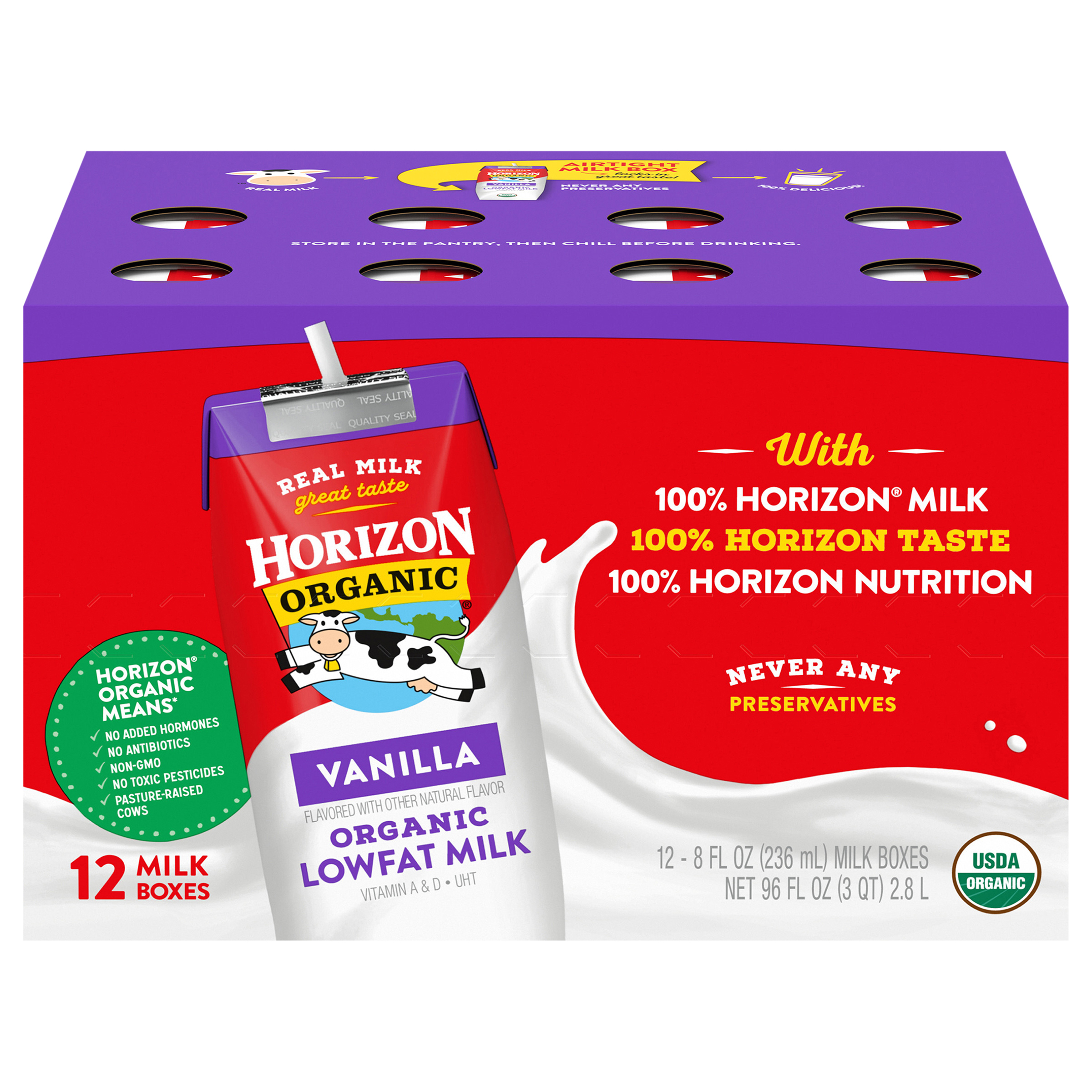 Horizon Organic Shelf-Stable 1% Low Fat Milk Boxes, Vanilla, 8 oz.,