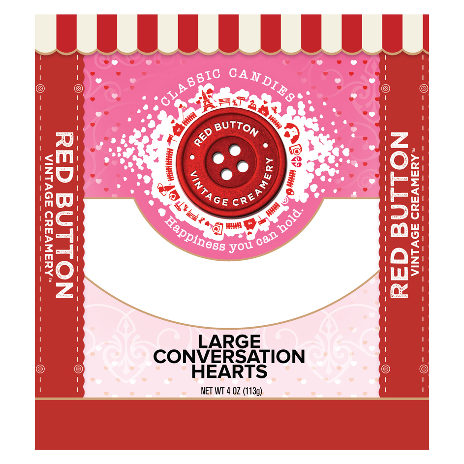 Red Button Vintage Creamery Large Conversation Hearts Classic Candies 4 Oz