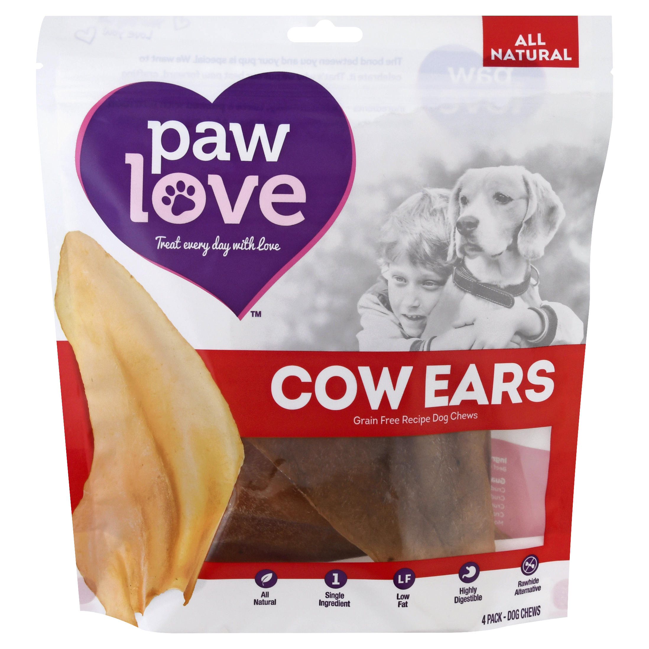 Paw Love 4 Pack Cow Ears Dog Chews
