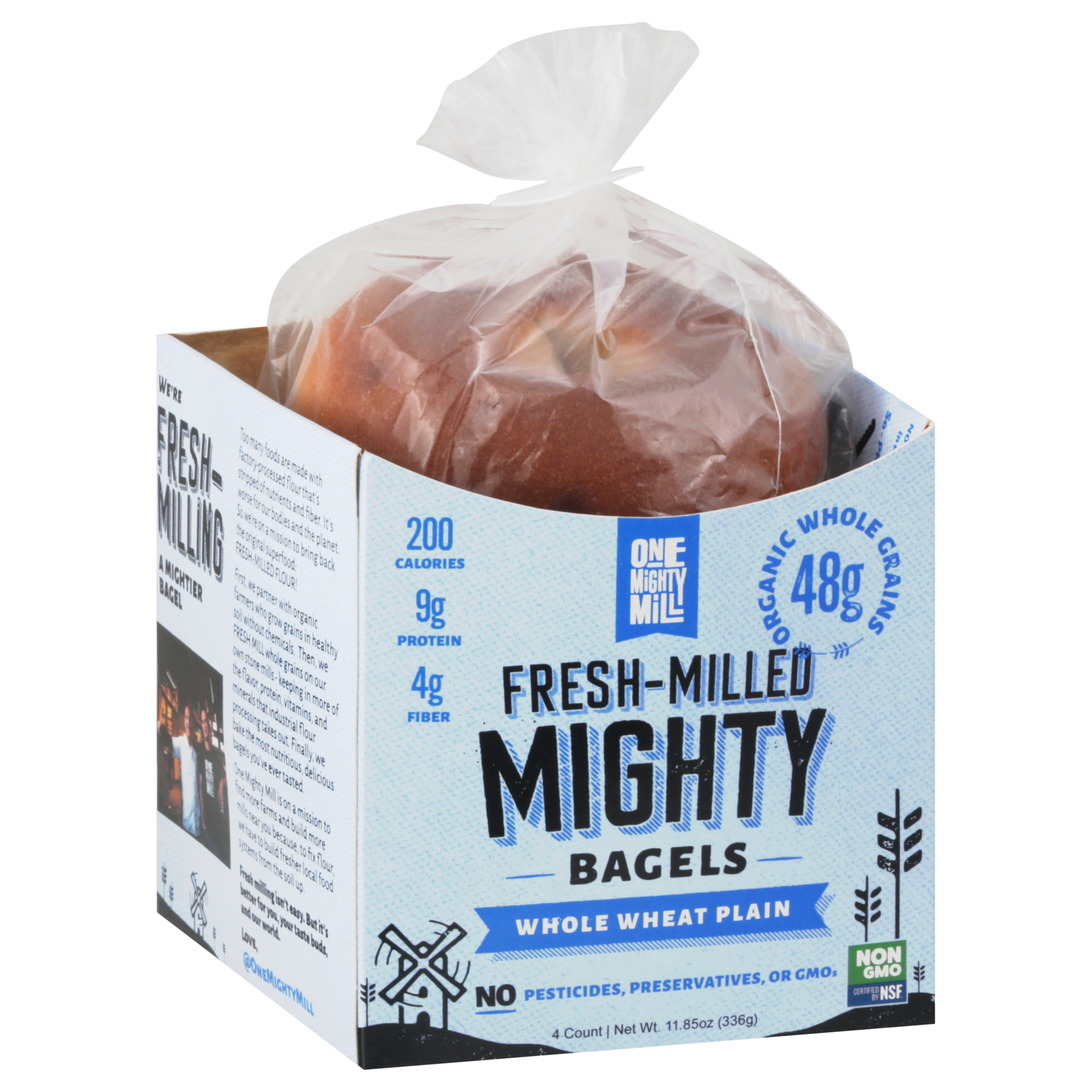 One Mighty Mill Fresh Milled Whole Wheat Plain Mighty Bagels