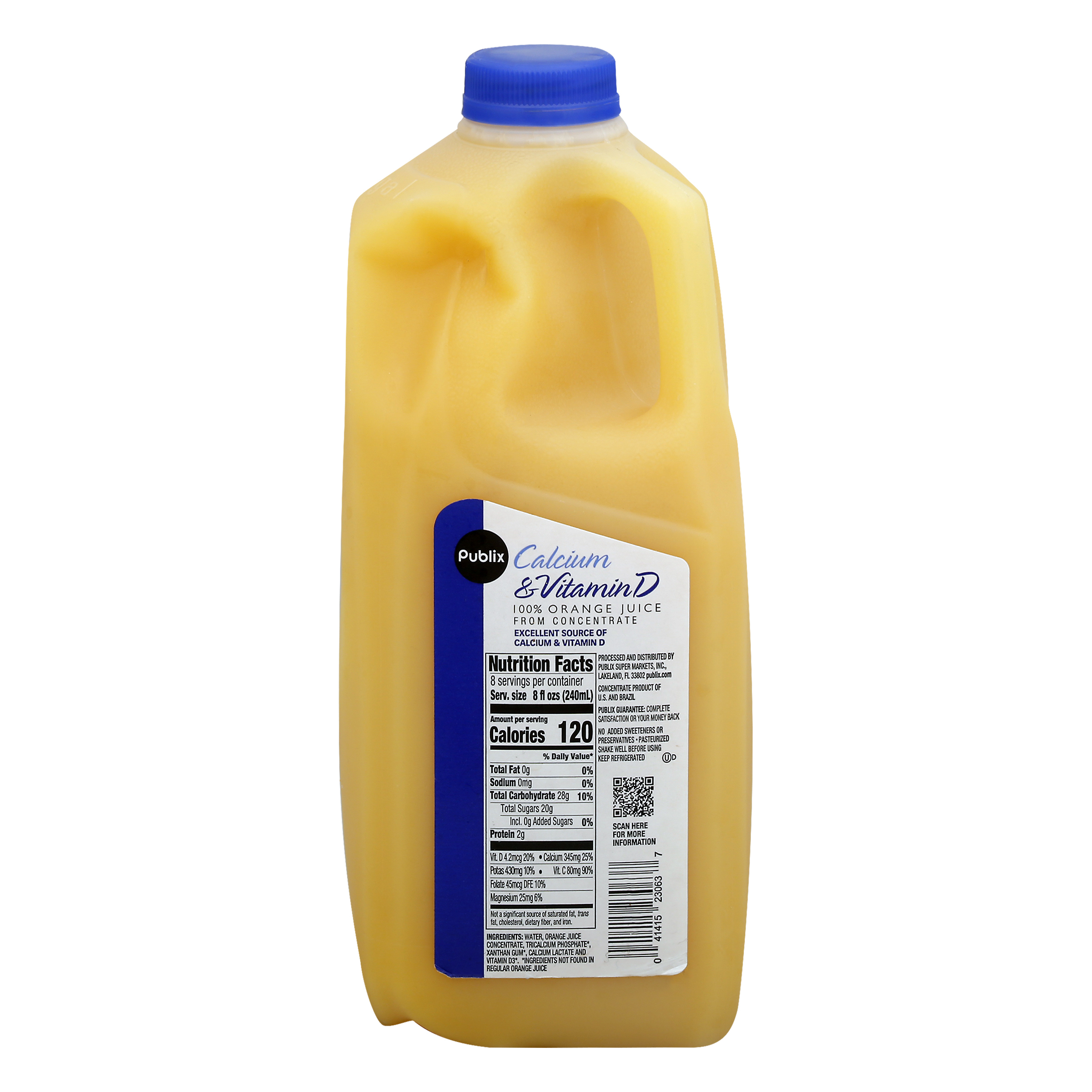 Publix Calcium & Vitamin D 100 Orange Juice from Concentrate 0.5 gl JUG