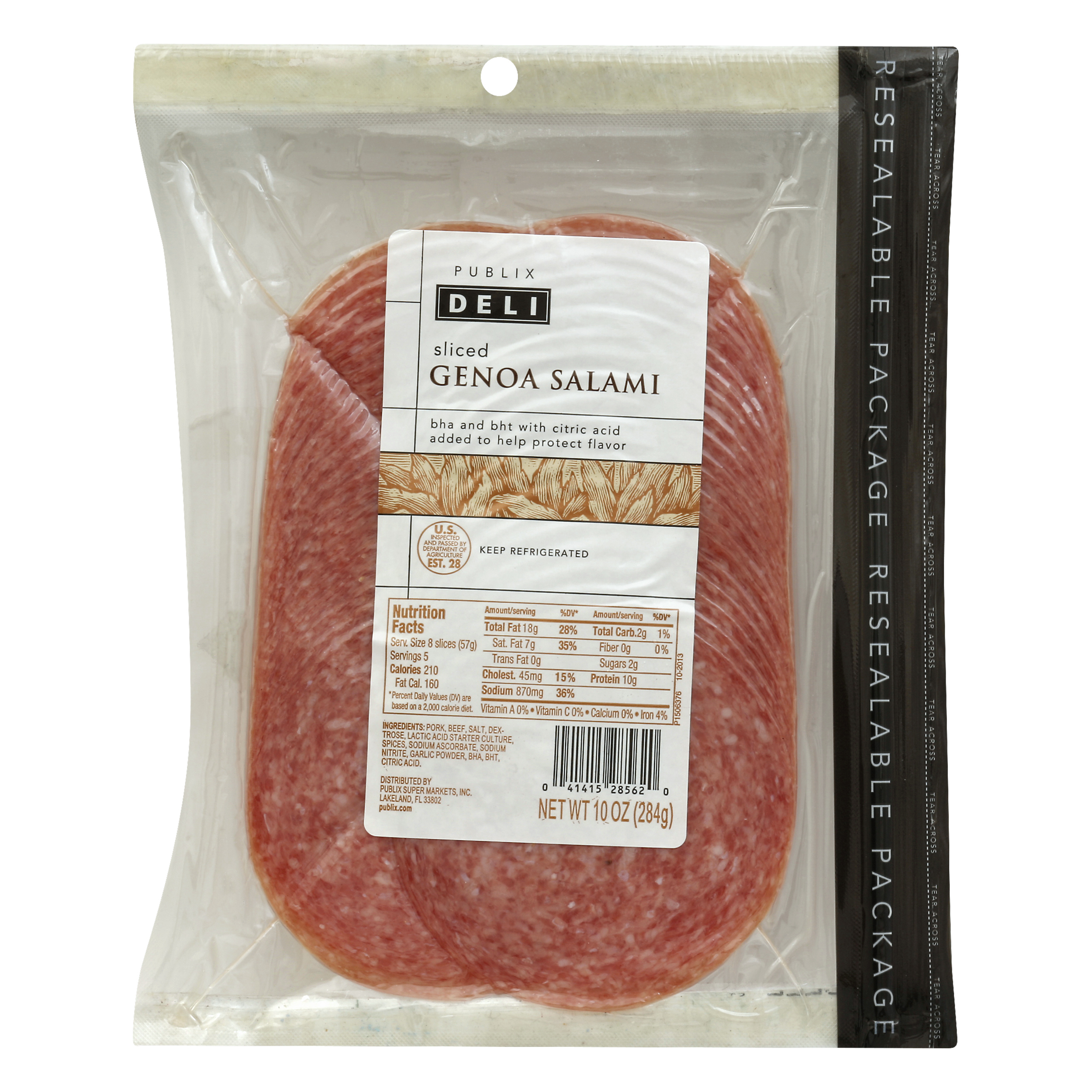 Publix Deli Sliced Genoa Salami 10 oz RESEALABLE BAG