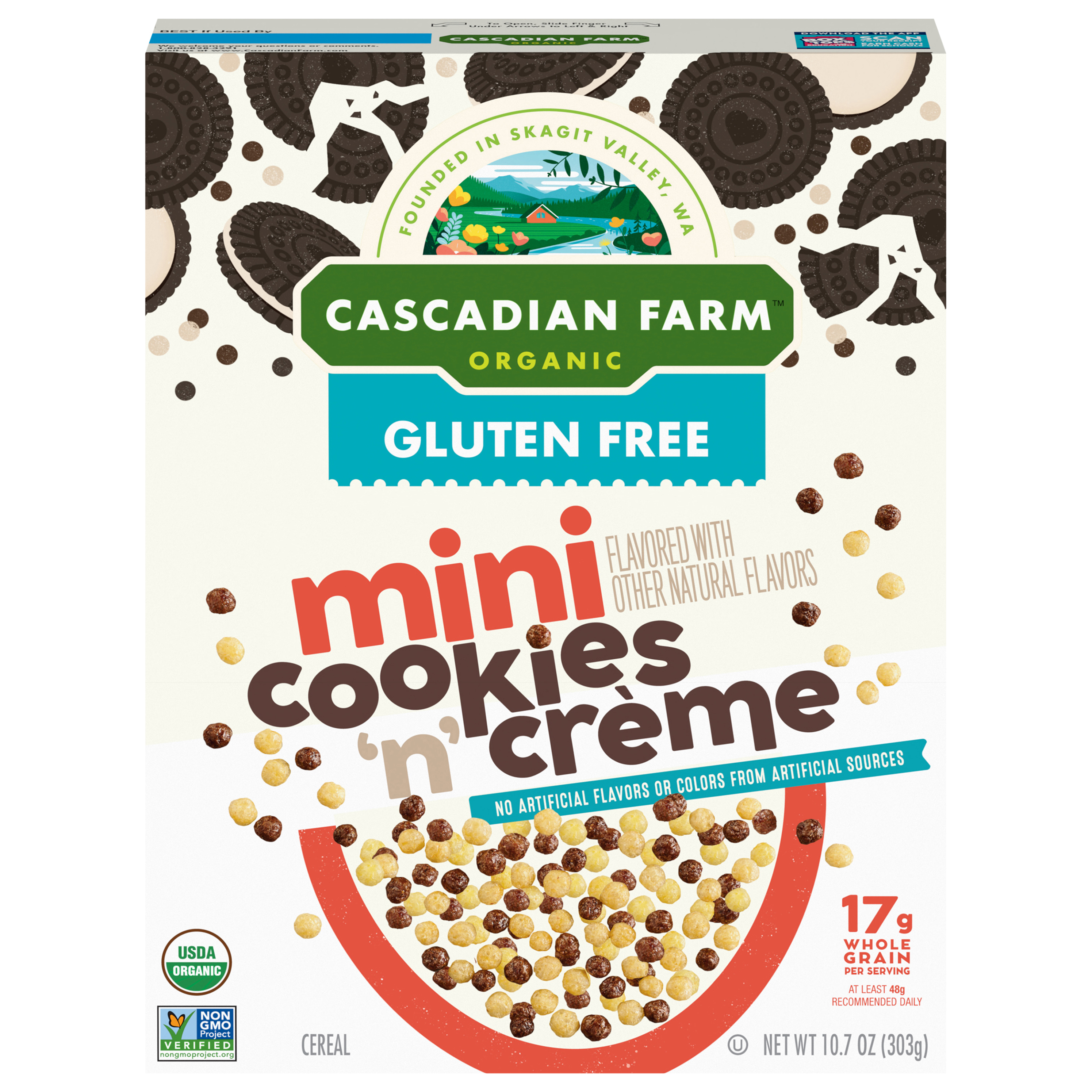 Cascadian Farm Organic Mini Cookies ‘n’ Creme Breakfast Cereal, Made With Whole Grain, Non-GMO,