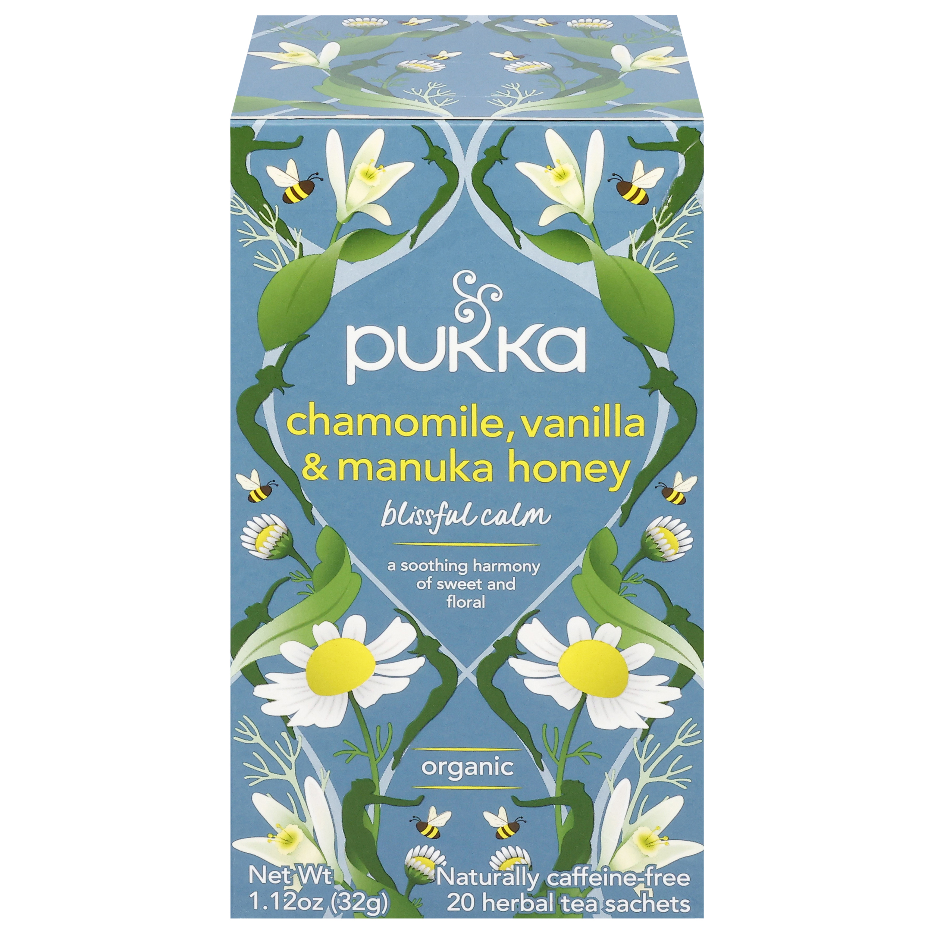 Pukka Organic Naturally Caffeine-Free Blissful Calm Chamomile, Vanilla & Manuka Honey Herbal Tea 20 Sachets
