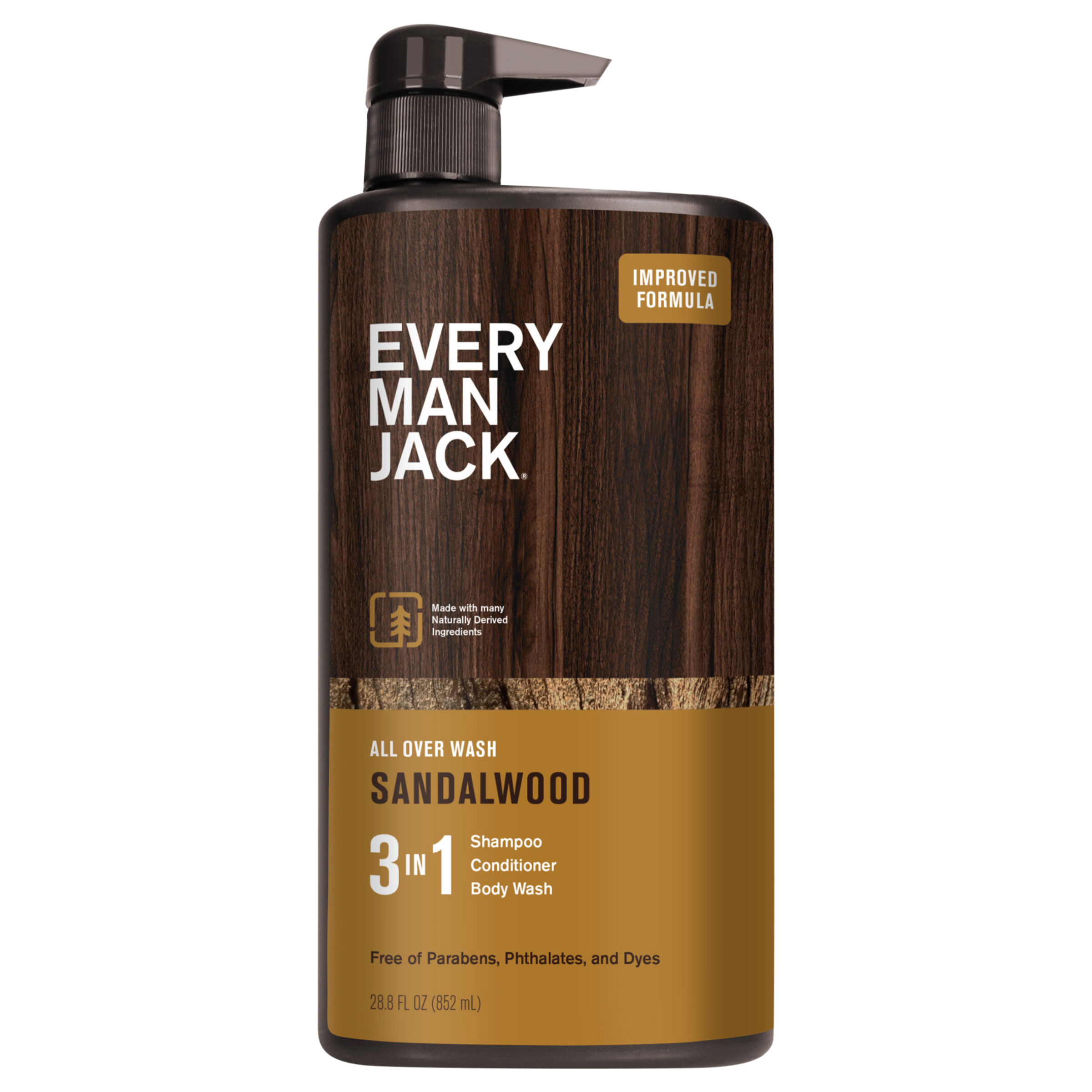 Every Man Jack Sandalwood Hydrating Men's 3-in-1 Body Wash and Shampoo & Conditioner -