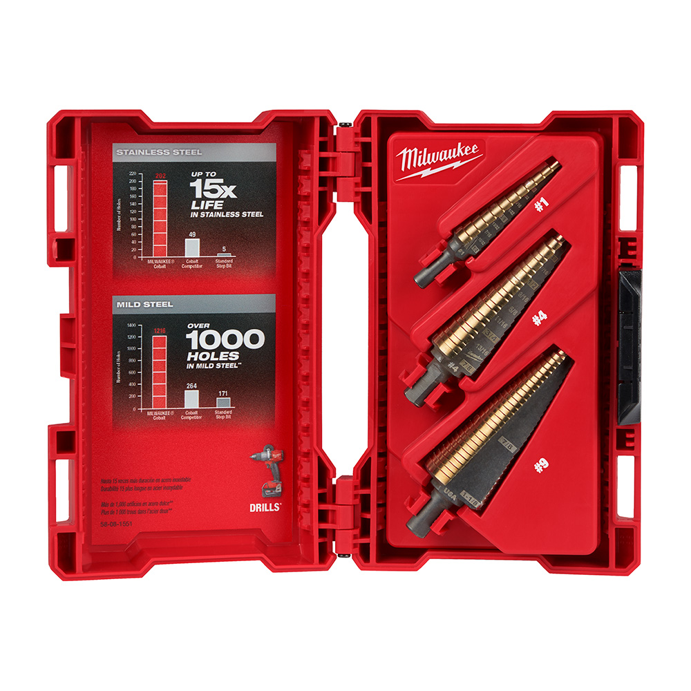 Product image for Milwaukee 48-89-9291 Milwaukee Cobalt Step Drill Bit 3PC Set