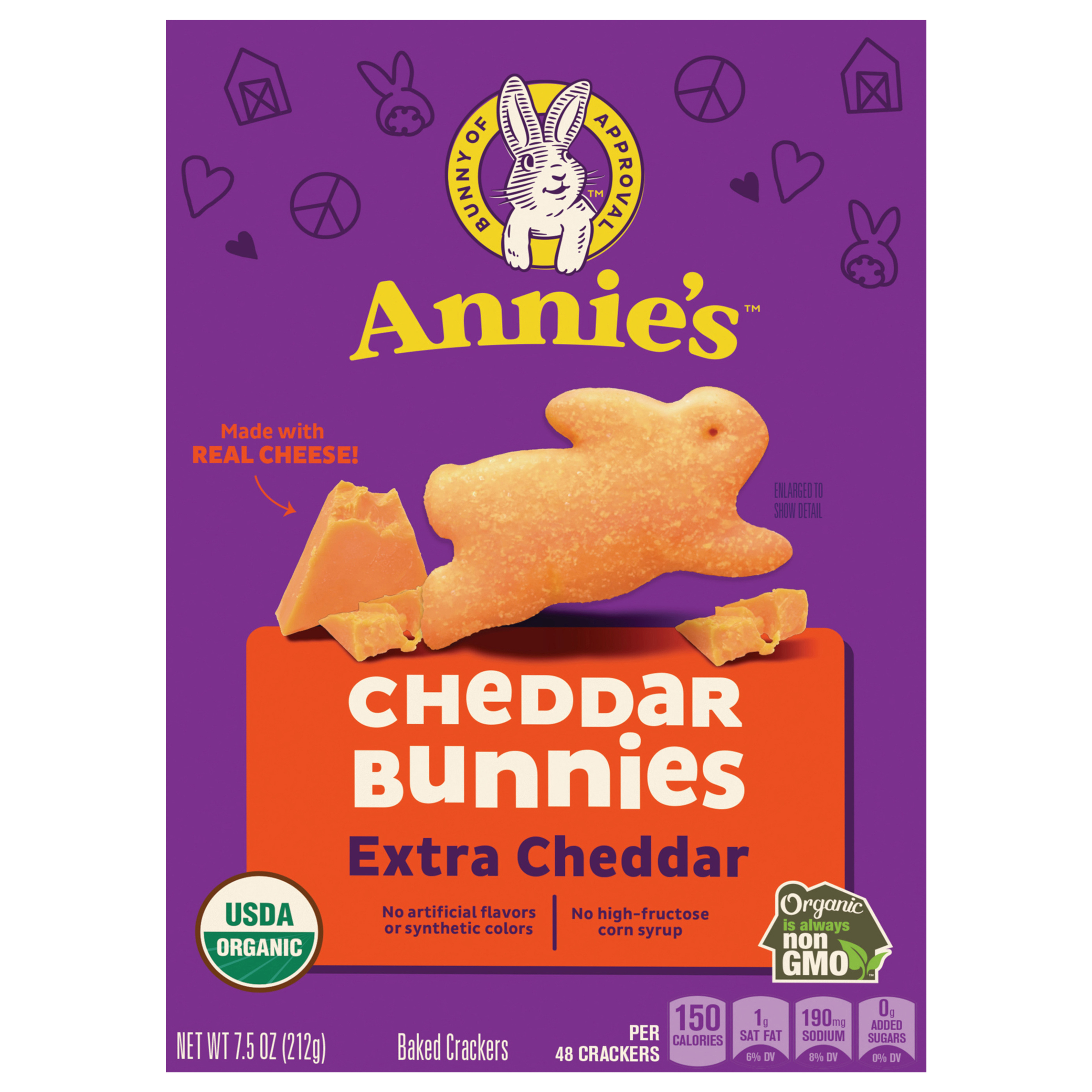Annie's Organic Cheddar Bunnies Snack Crackers, Extra Cheddar, Baked With Real Cheese,