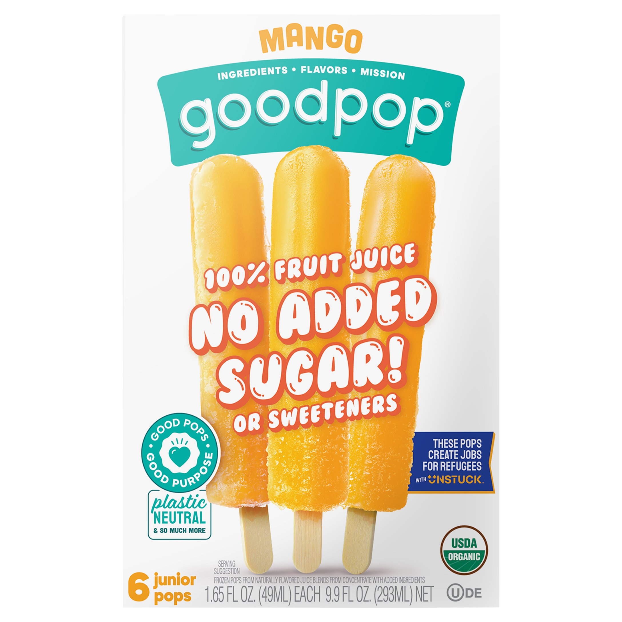 Mango Ice Pops, Organic, No Added Sugar Fruit Bars,