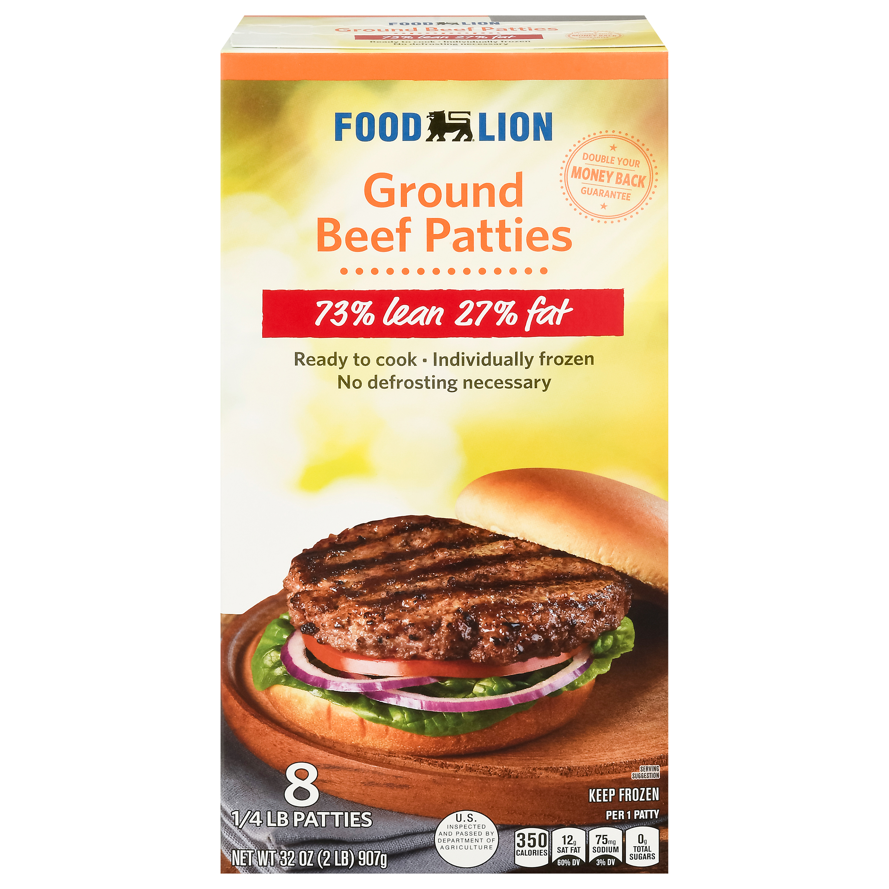Food Lion 73/27 Ground Beef Patties 8 0.25 lb
