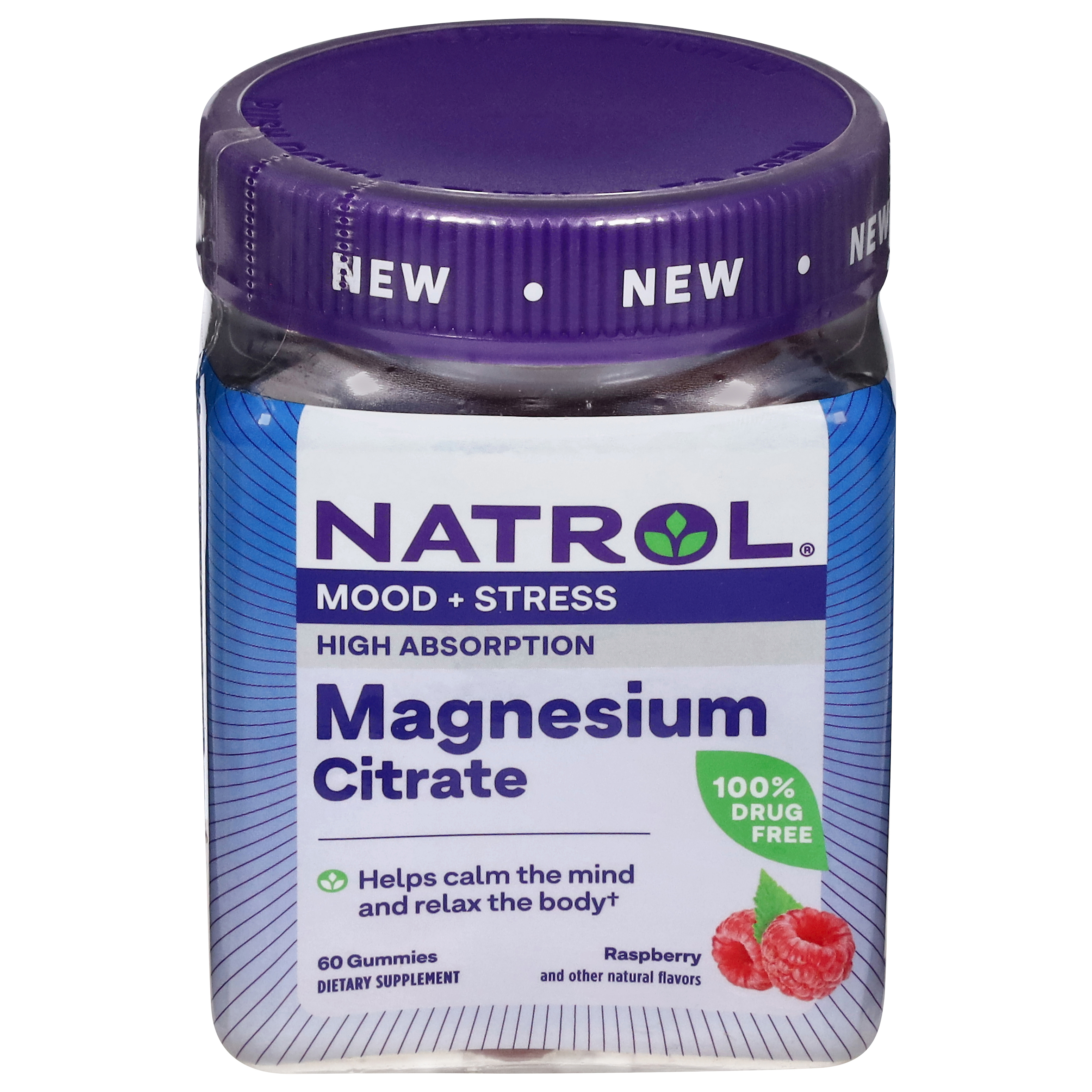 Natrol Mood + Stress Magnesium Citrate 330mg, Dietary Supplement for Mood and Occasional Stress Support, 60 Raspberry-Flavored Gummies, 15-Day Supply