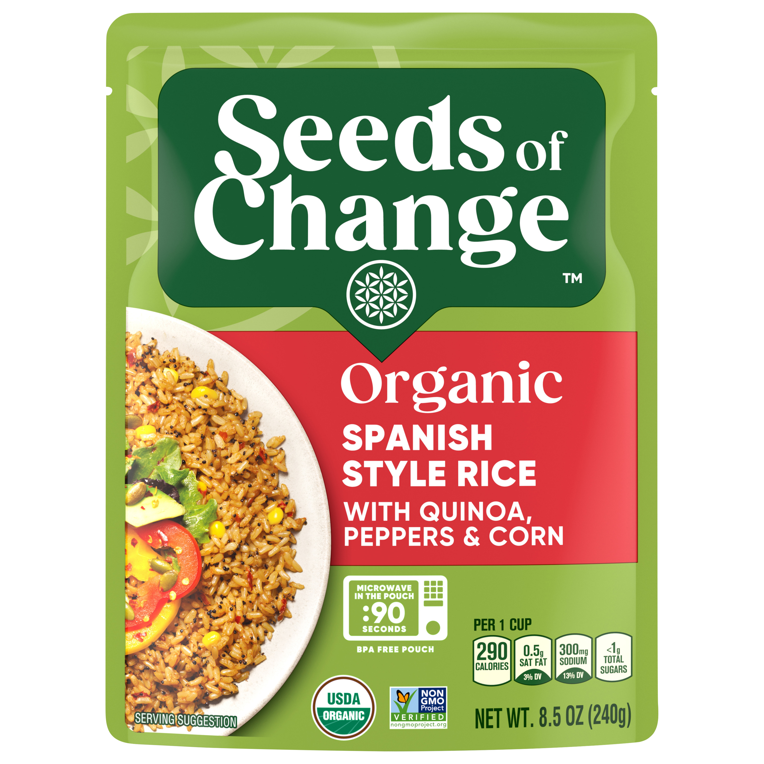 SEEDS OF CHANGE Organic Spanish Style Rice with Quinoa, Peppers & Corn, Microwaveable Ready to Heat,