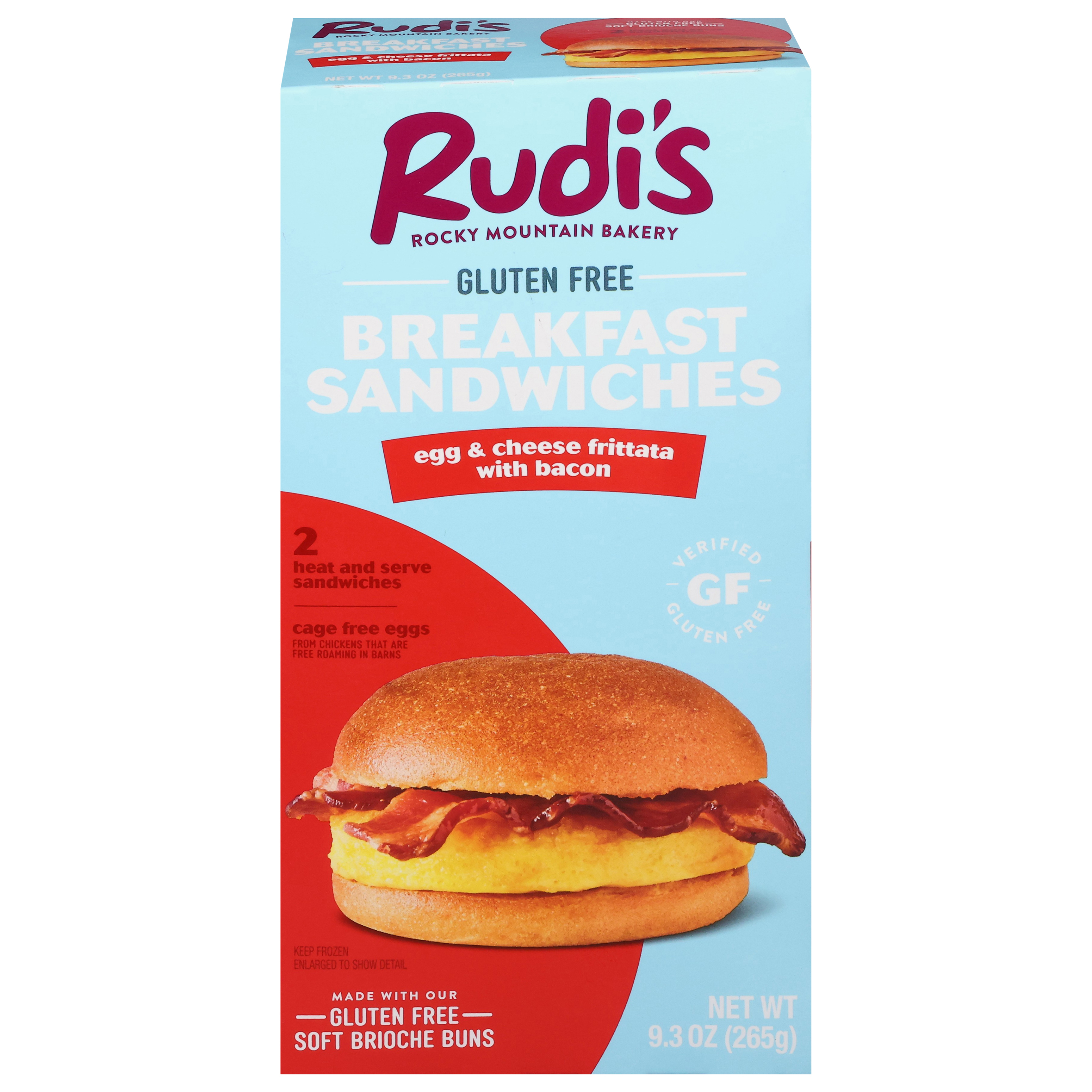 Rudi's Gluten Free Egg & Cheese Frittata with Bacon Breakfast Sandwiches