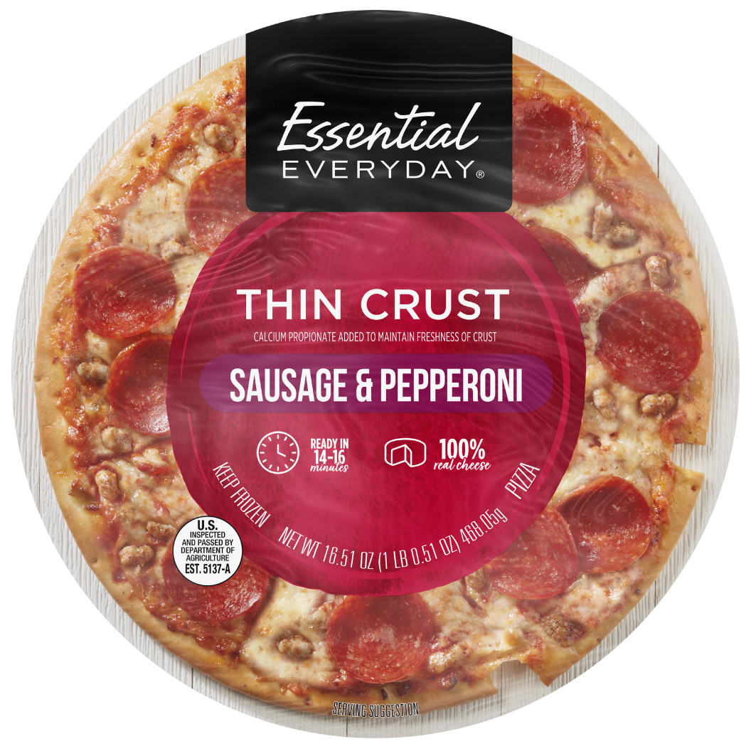 Essential Everyday Sausage & Pepperoni Pizza, Thin Crust