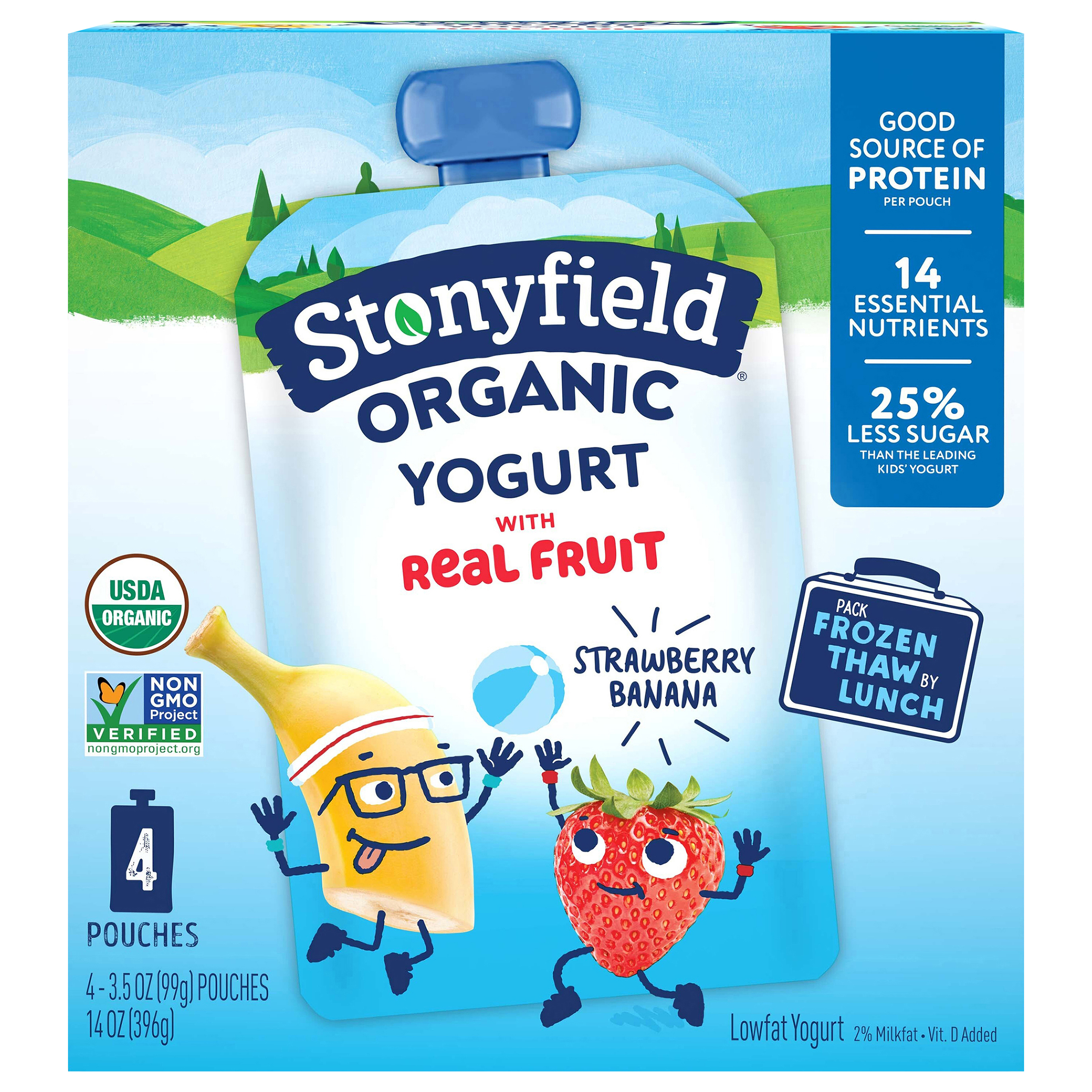 Stonyfield Organic Kids Reduced Fat Yogurt Pouches, Strawberry Banana, 3.5 oz,