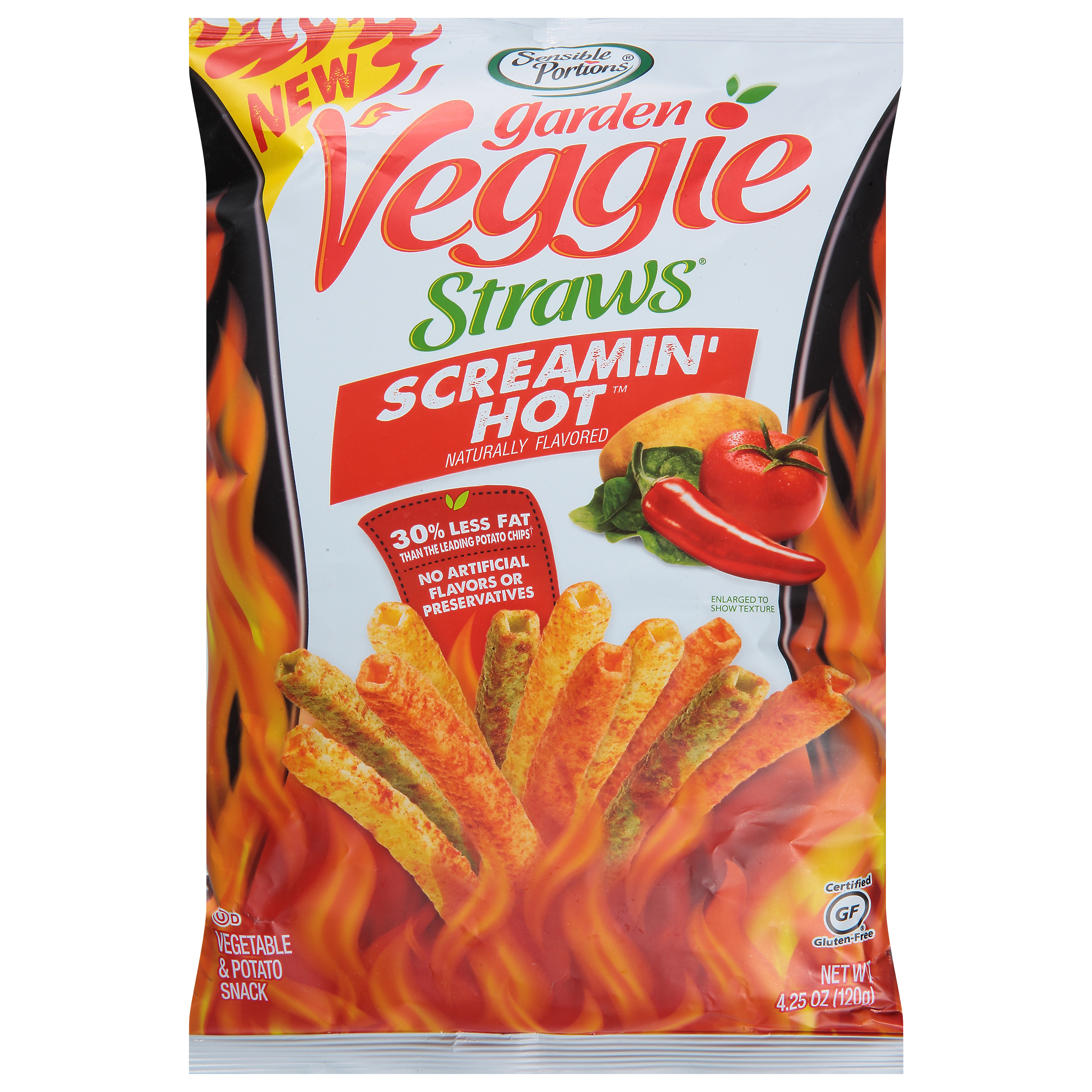 Sensible Portions Garden Veggie Straws Screamin' Hot Vegetable & Potato Snack