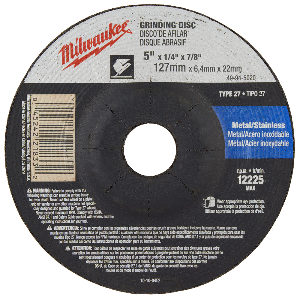 5" x 1/4" x 7/8" Grinding Wheel (Type 27)